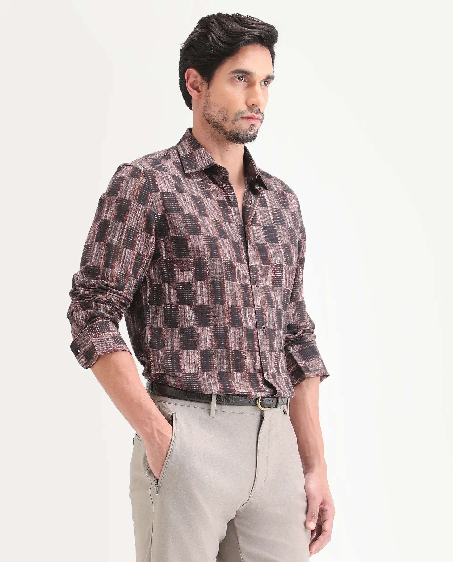 Rare Rabbit Men's Zenat Brown Viscose Fabric Full Sleeve Spread Collar Regular Abstract Print Shirt - Image 5