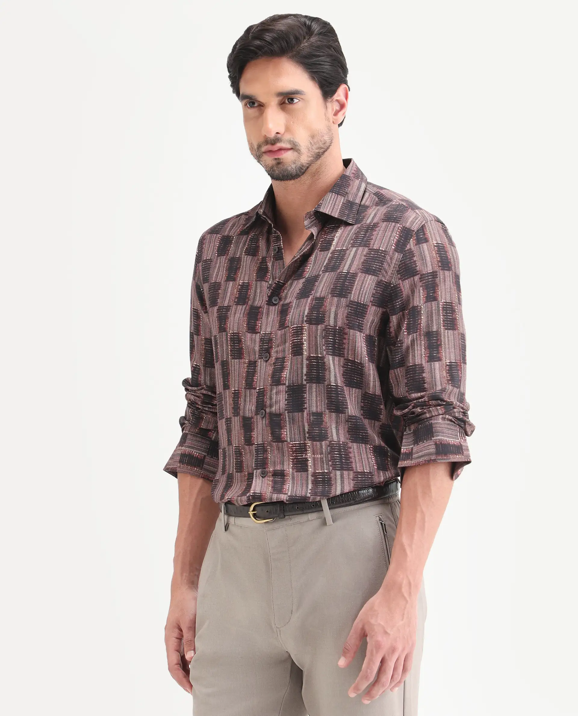Rare Rabbit Men's Zenat Brown Viscose Fabric Full Sleeve Spread Collar Regular Abstract Print Shirt - Image 6