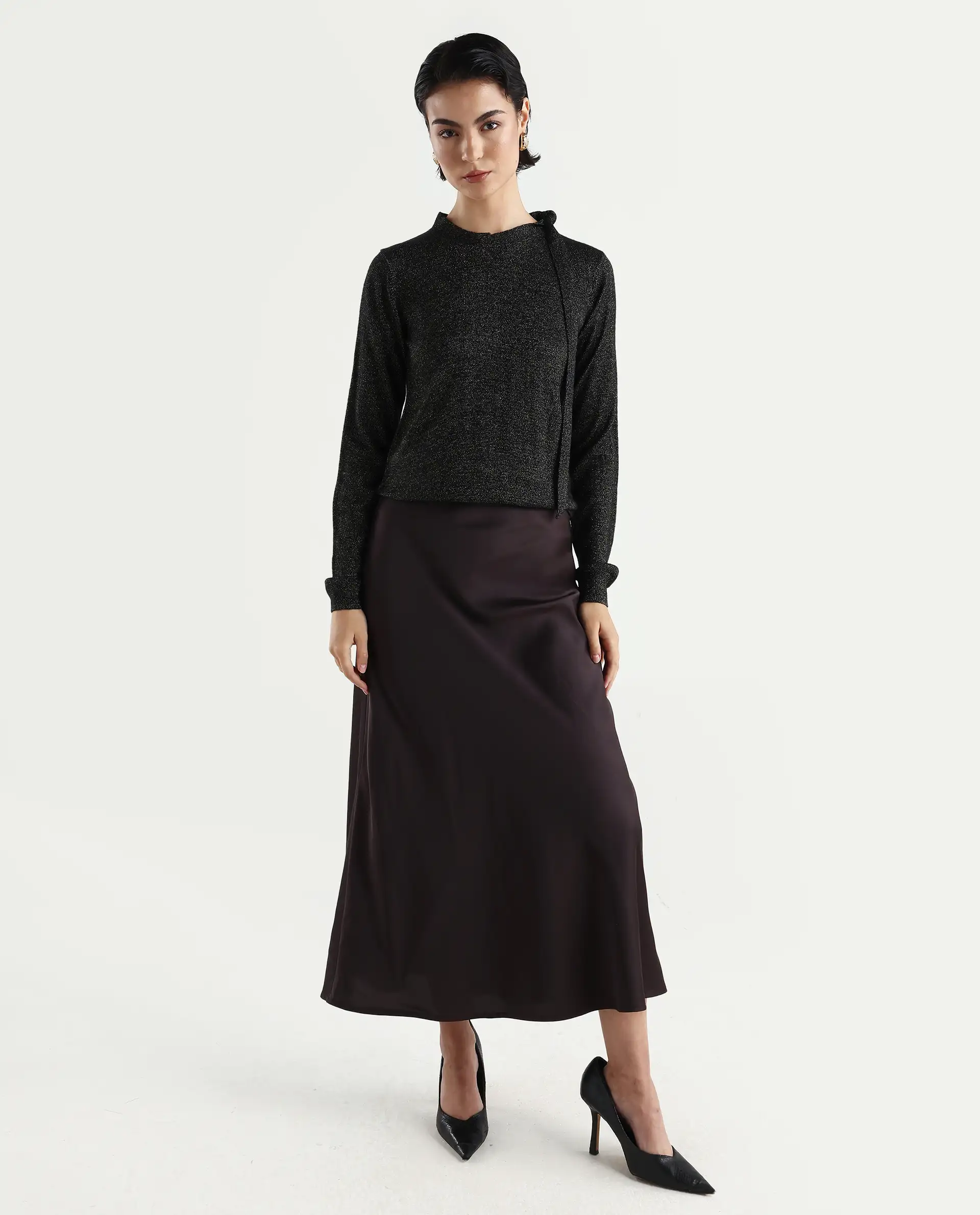 Rareism Women's Zener Black Acrylic High Neck Plain Regular Fit Sweater - Image 2
