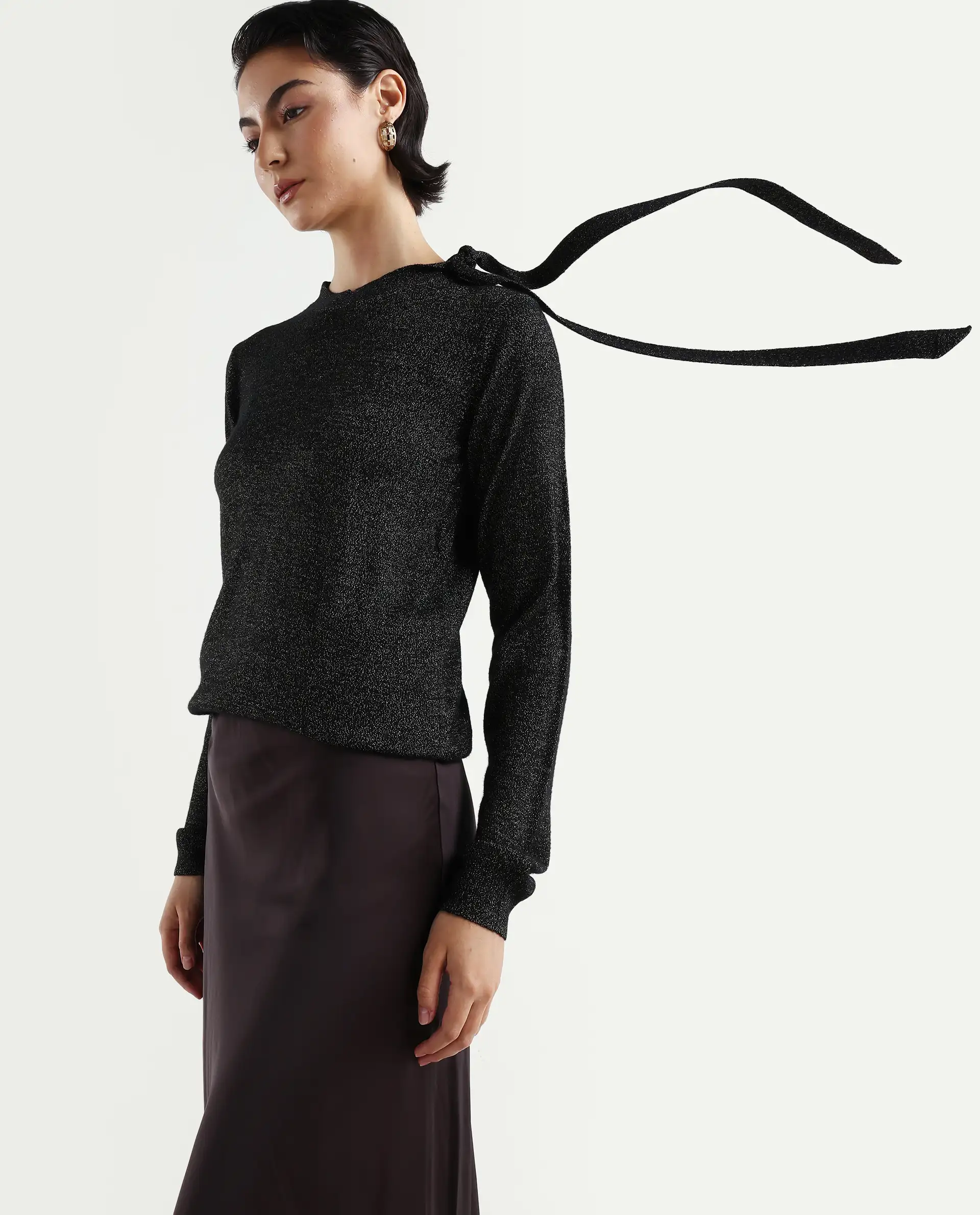 Rareism Women's Zener Black Acrylic High Neck Plain Regular Fit Sweater - Image 3