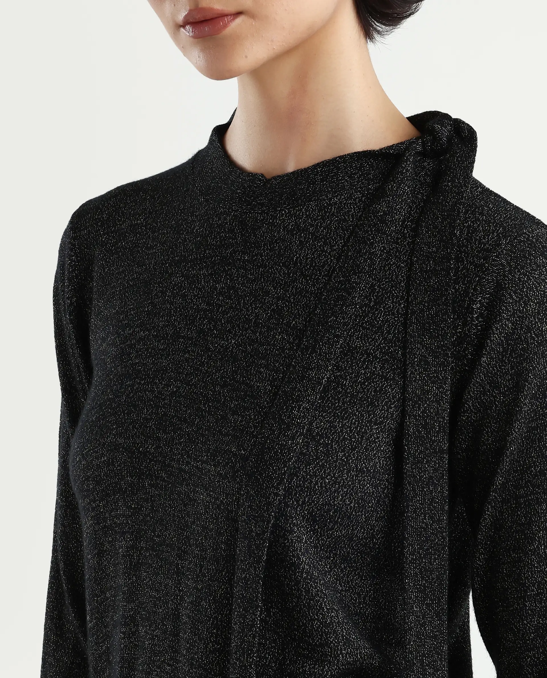 Rareism Women's Zener Black Acrylic High Neck Plain Regular Fit Sweater - Image 4