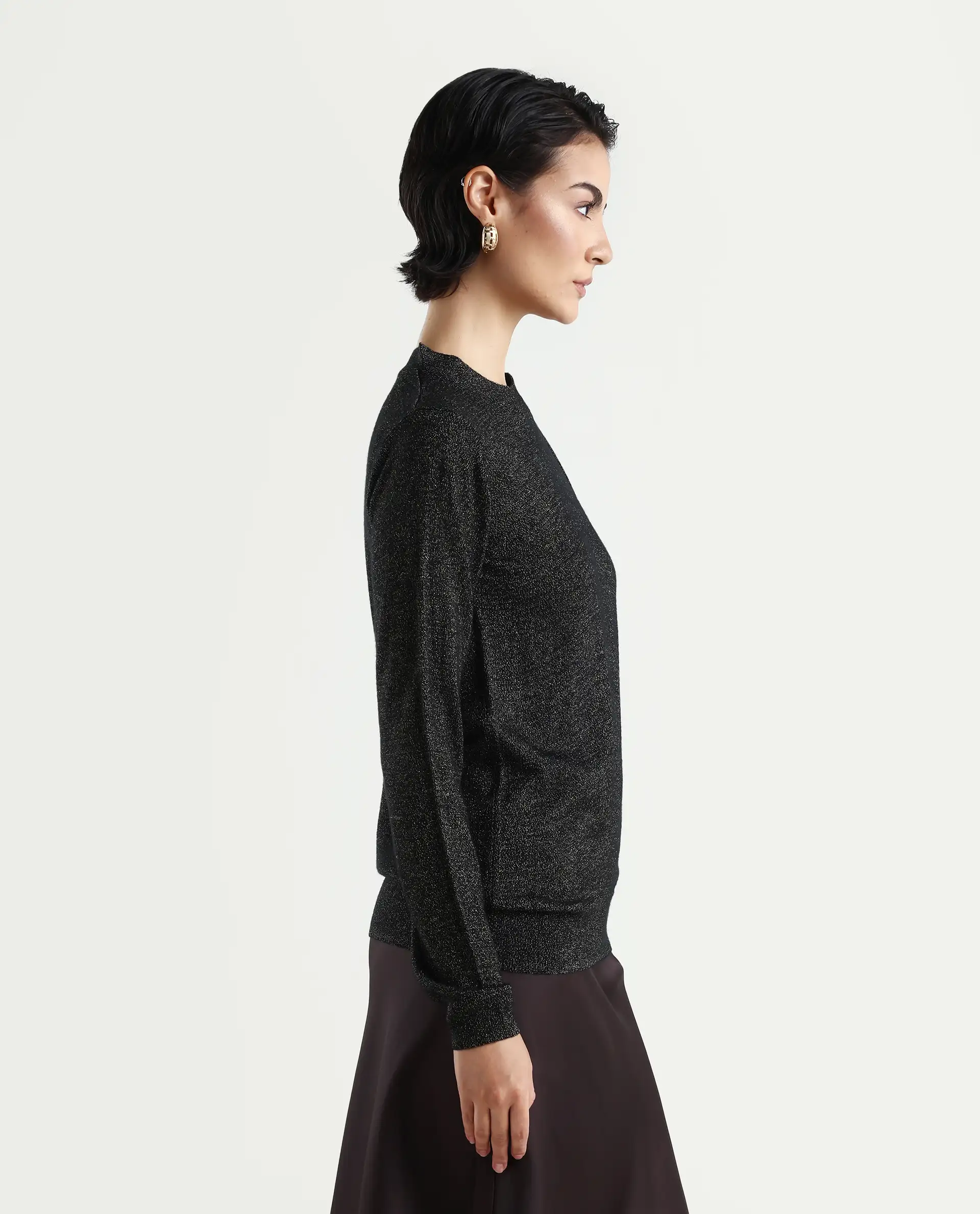 Rareism Women's Zener Black Acrylic High Neck Plain Regular Fit Sweater - Image 5