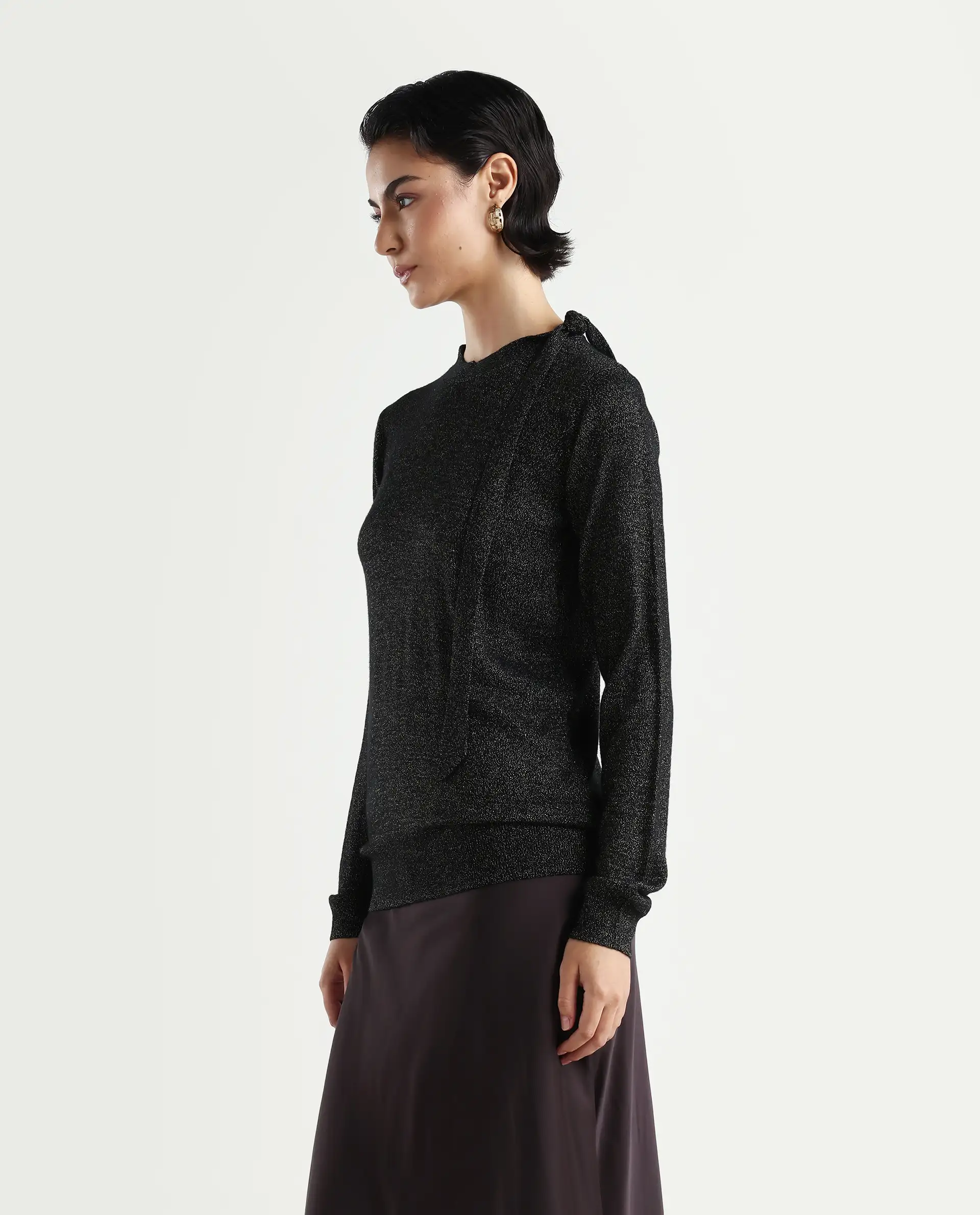 Rareism Women's Zener Black Acrylic High Neck Plain Regular Fit Sweater - Image 6