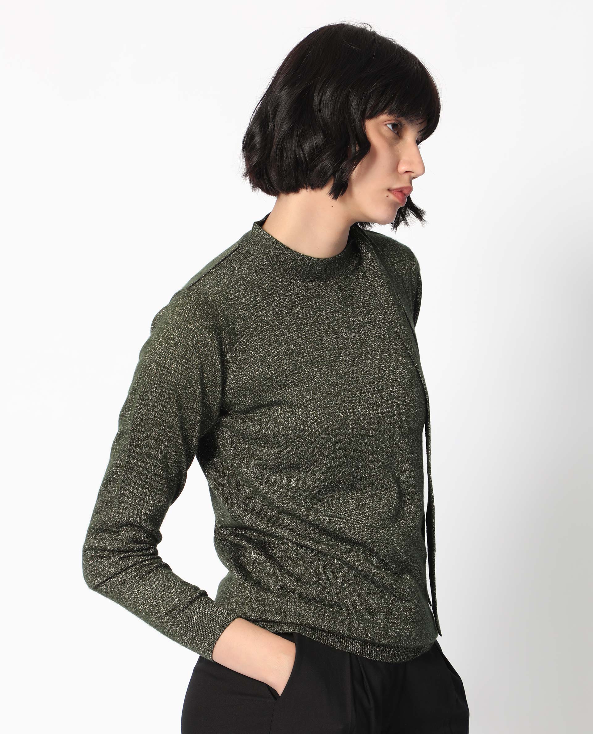 Rareism Women's Zener Green Acrylic High Neck Plain Regular Fit Sweater - Image 4