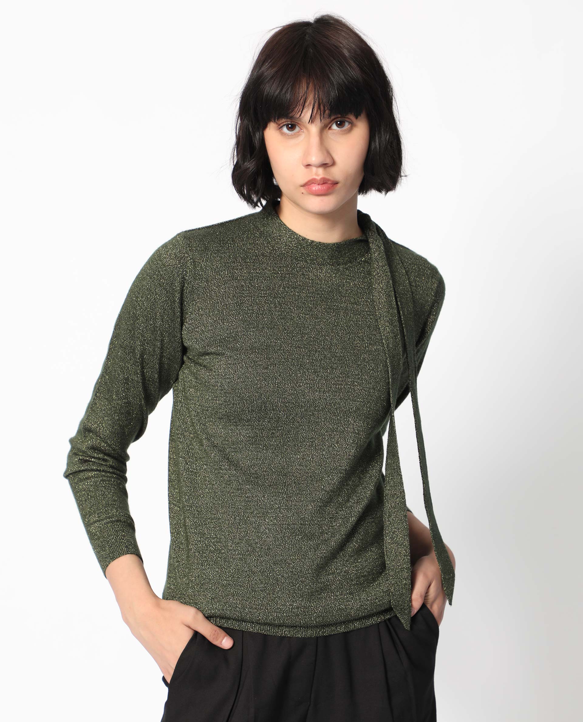 Rareism Women's Zener Green Acrylic High Neck Plain Regular Fit Sweater - Image 5