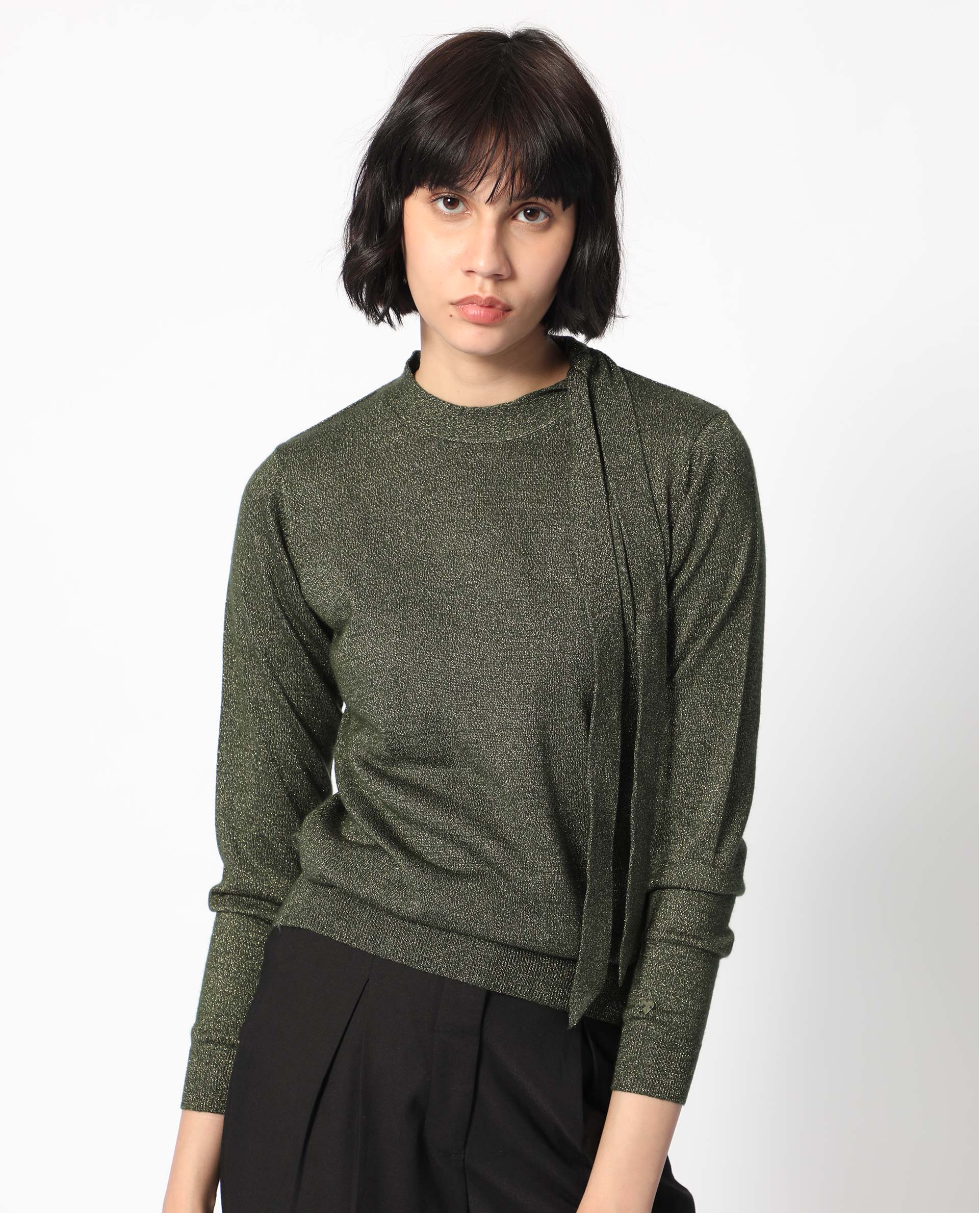 Rareism Women's Zener Green Acrylic High Neck Plain Regular Fit Sweater - Image 6