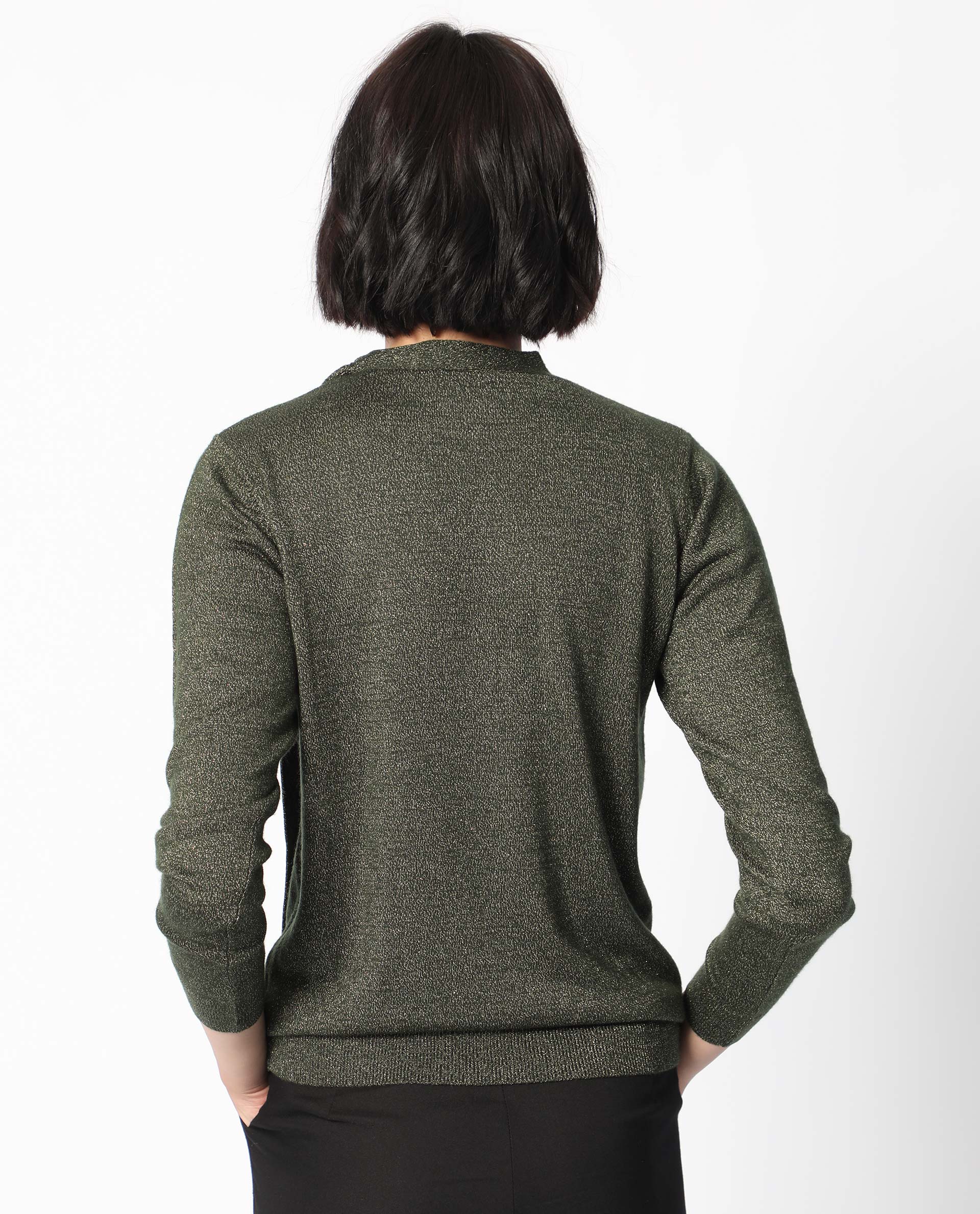 Rareism Women's Zener Green Acrylic High Neck Plain Regular Fit Sweater - Image 8