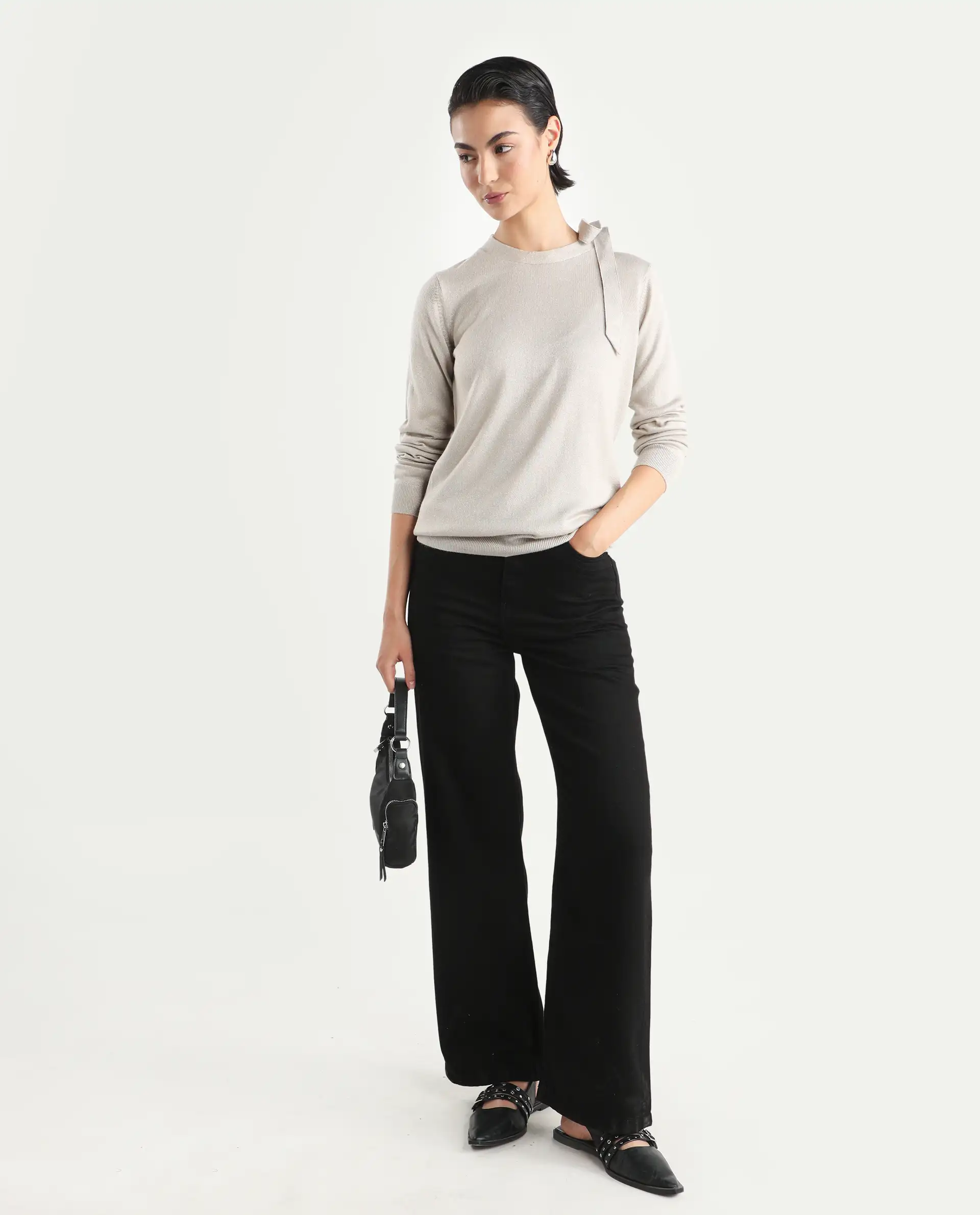 Rareism Women's Zener Off White Acrylic High Neck Plain Regular Fit Sweater - Image 2