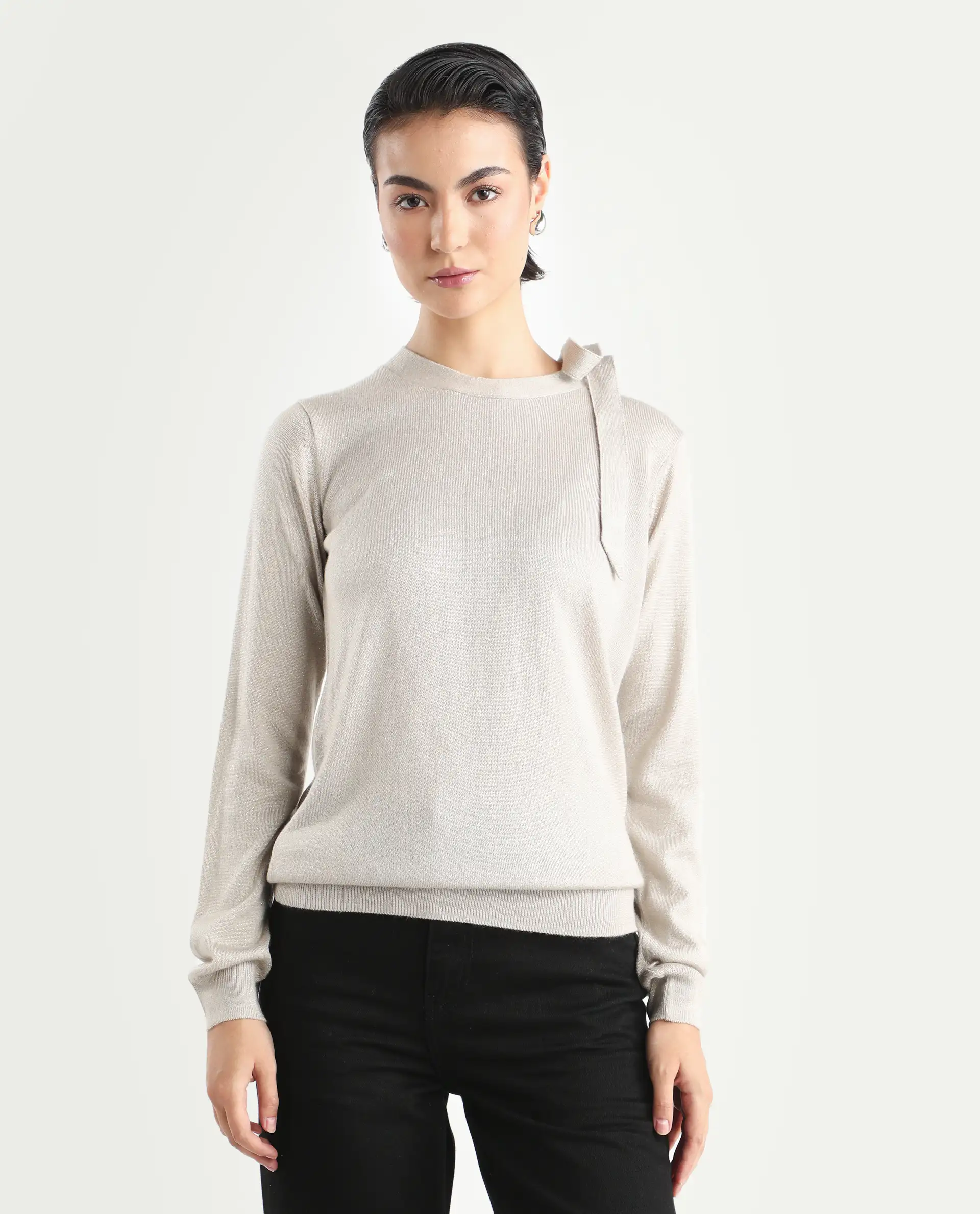 Rareism Women's Zener Off White Acrylic High Neck Plain Regular Fit Sweater - Image 3