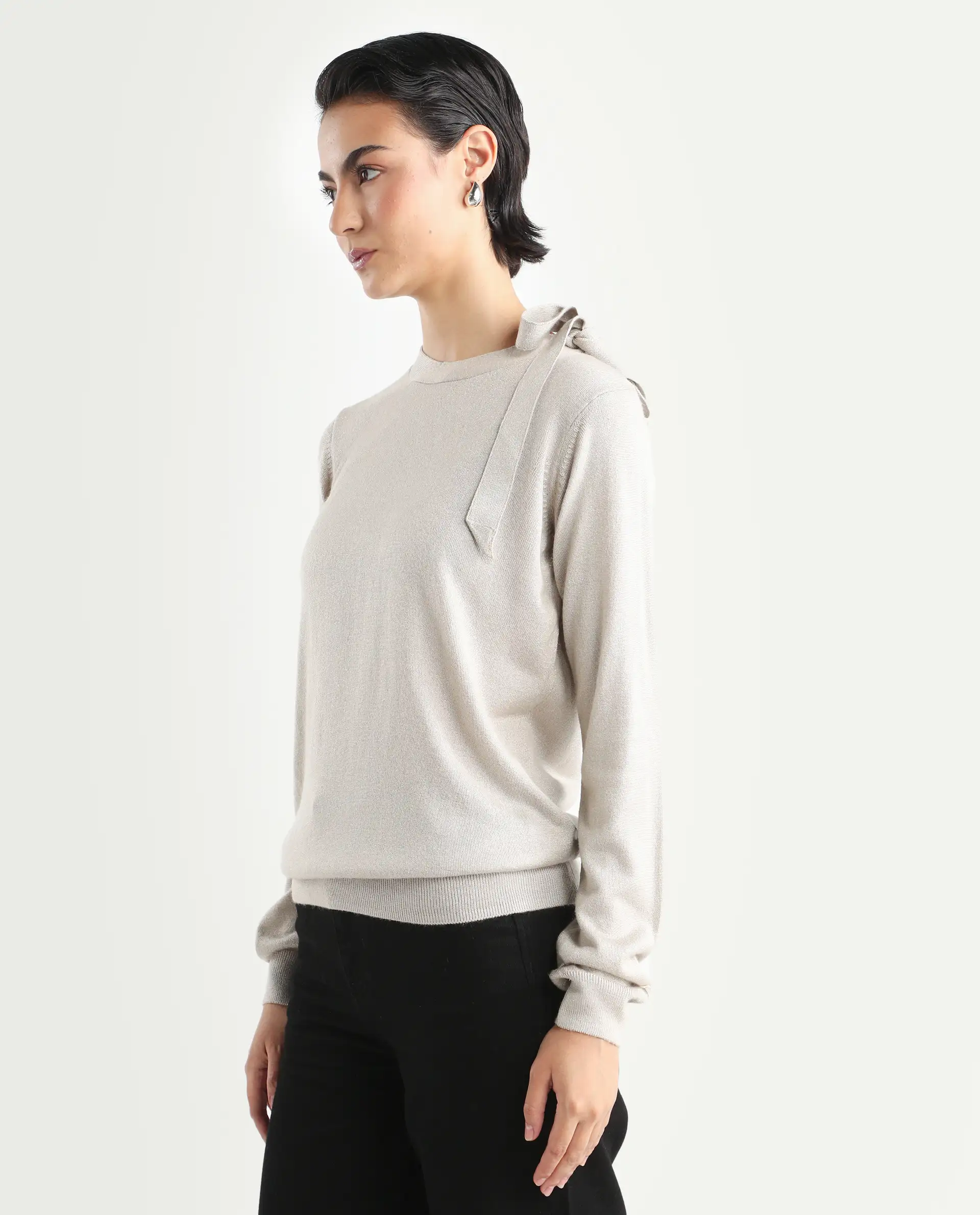 Rareism Women's Zener Off White Acrylic High Neck Plain Regular Fit Sweater - Image 5