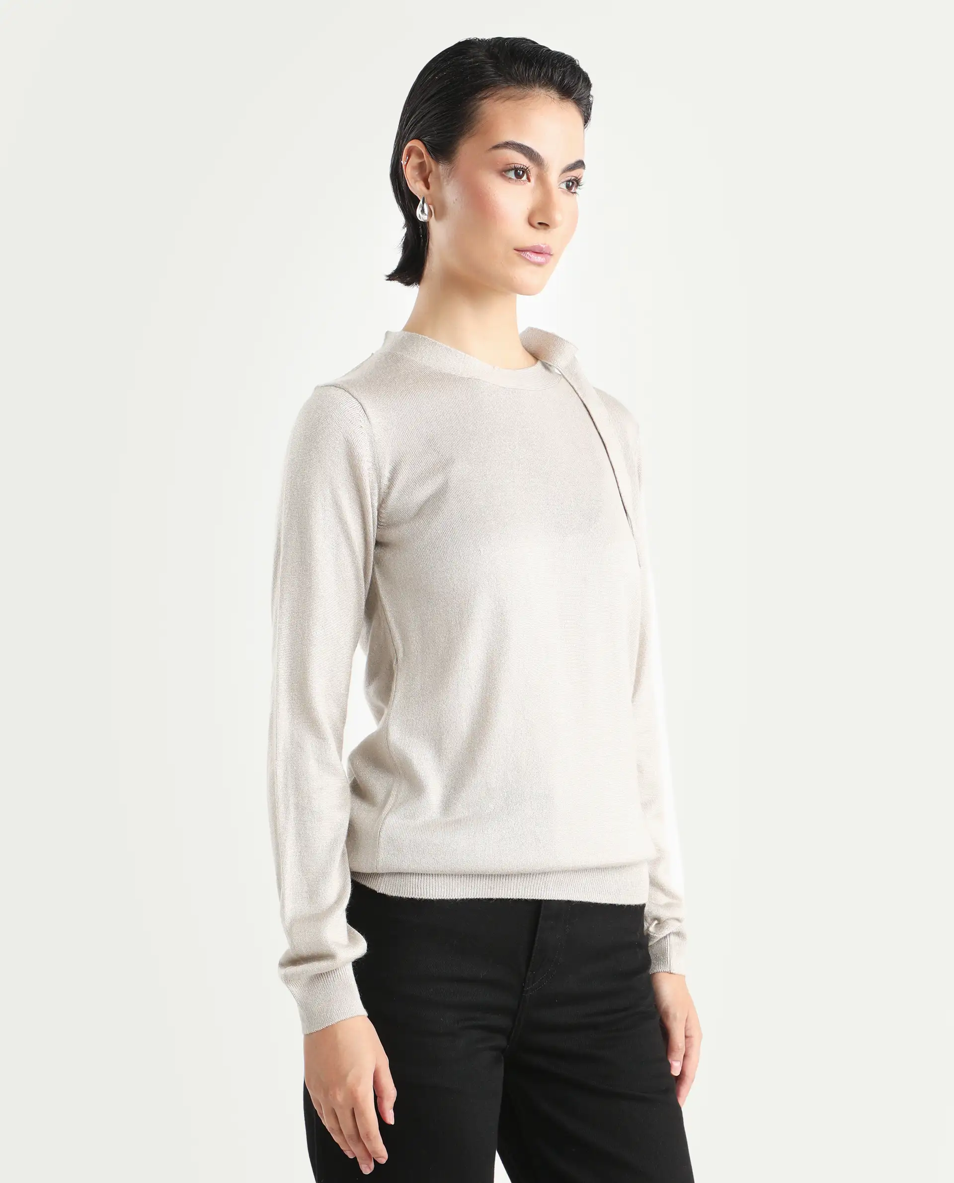 Rareism Women's Zener Off White Acrylic High Neck Plain Regular Fit Sweater - Image 6