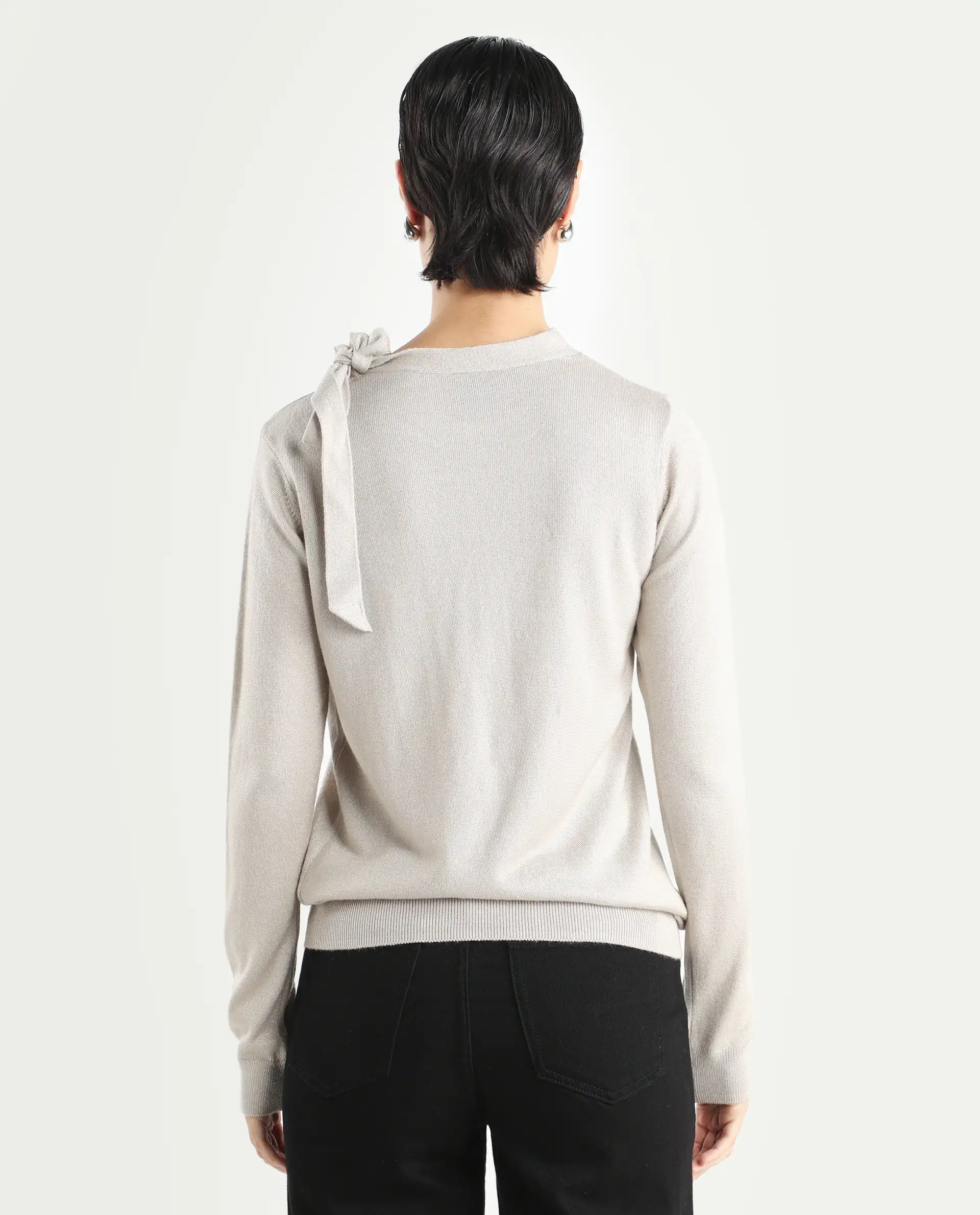 Rareism Women's Zener Off White Acrylic High Neck Plain Regular Fit Sweater - Image 7