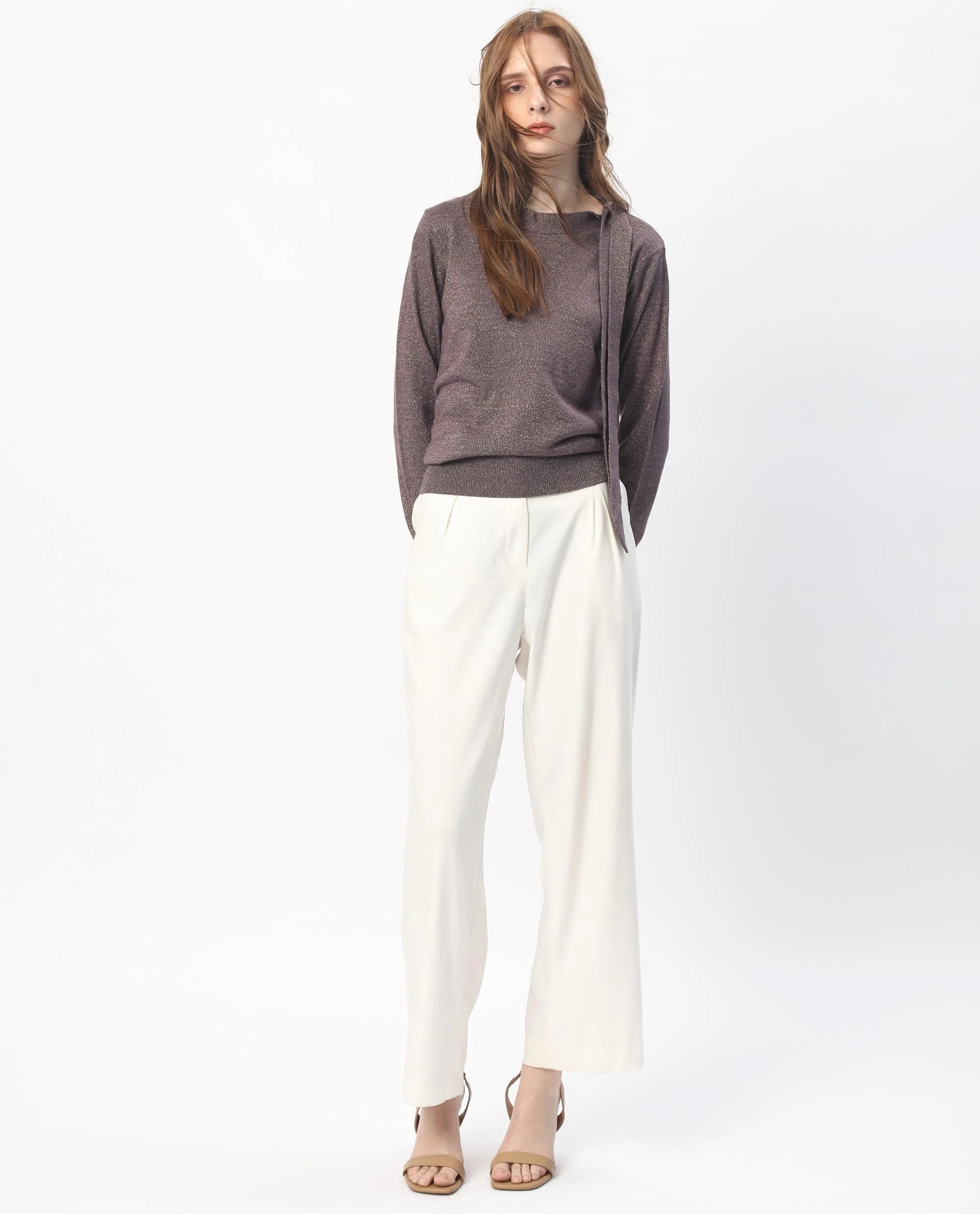 Rareism Women's Zener Pastel Purple Acrylic High Neck Plain Regular Fit Sweater - Image 10