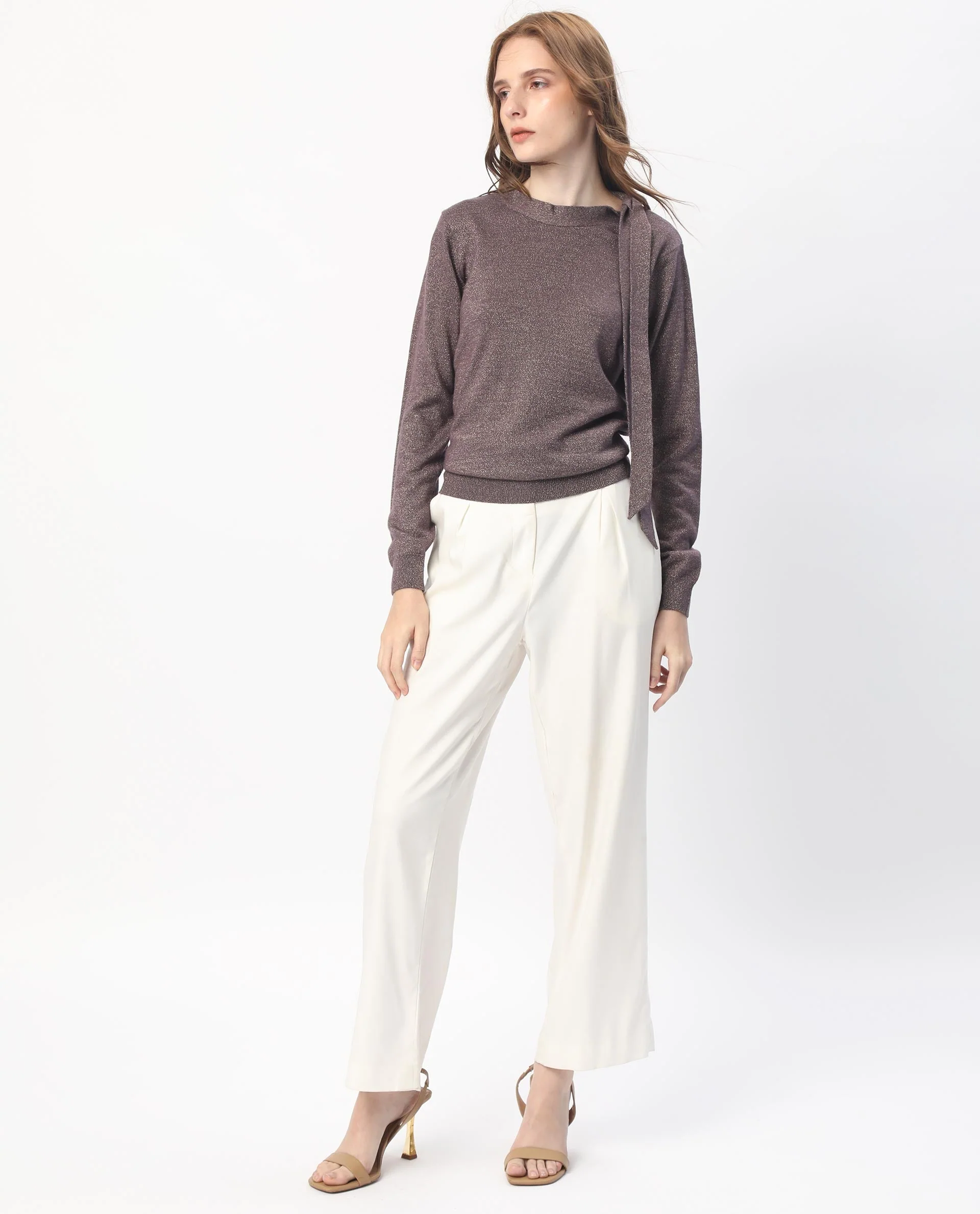 Rareism Women's Zener Pastel Purple Acrylic High Neck Plain Regular Fit Sweater - Image 11