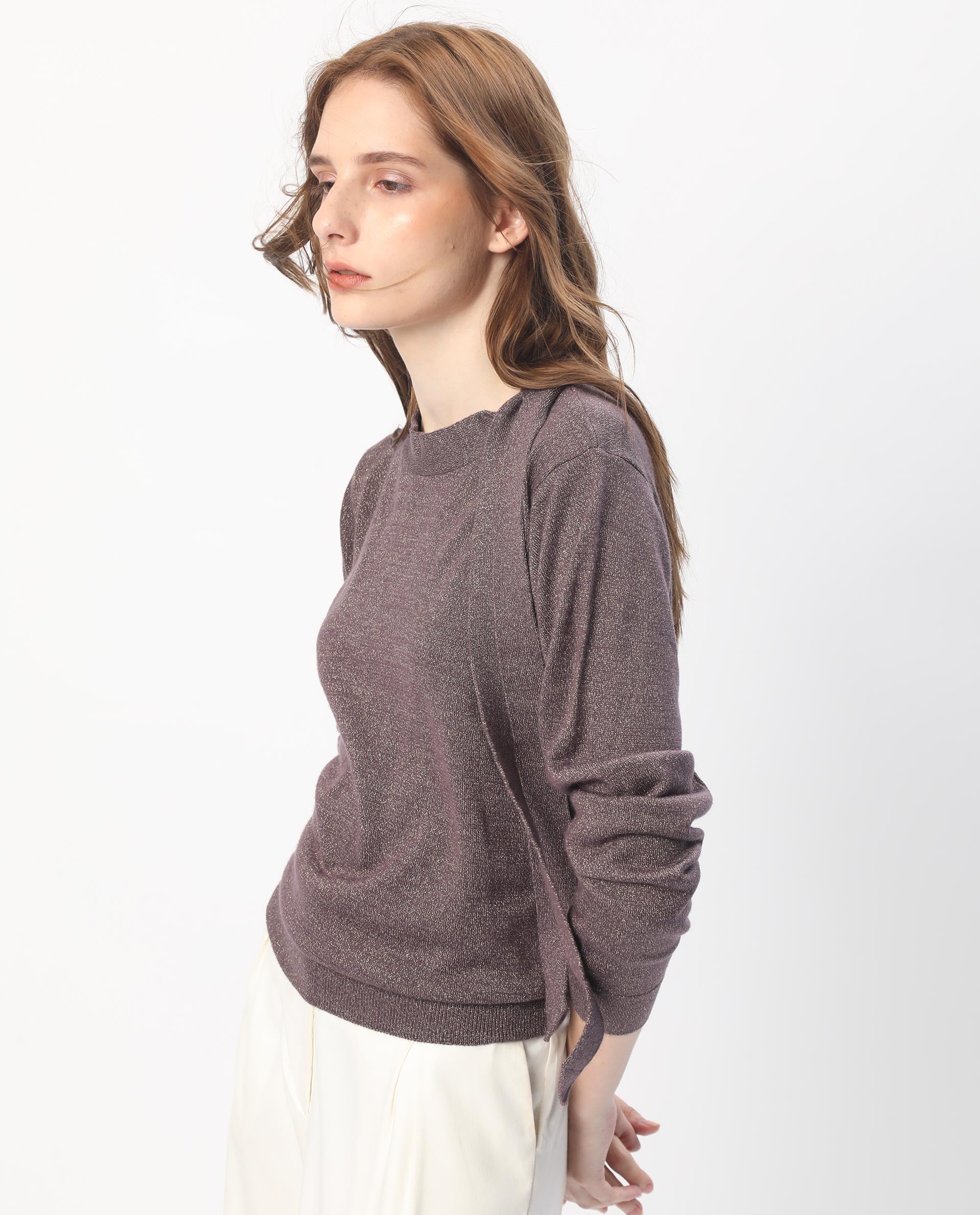 Rareism Women's Zener Pastel Purple Acrylic High Neck Plain Regular Fit Sweater - Image 13
