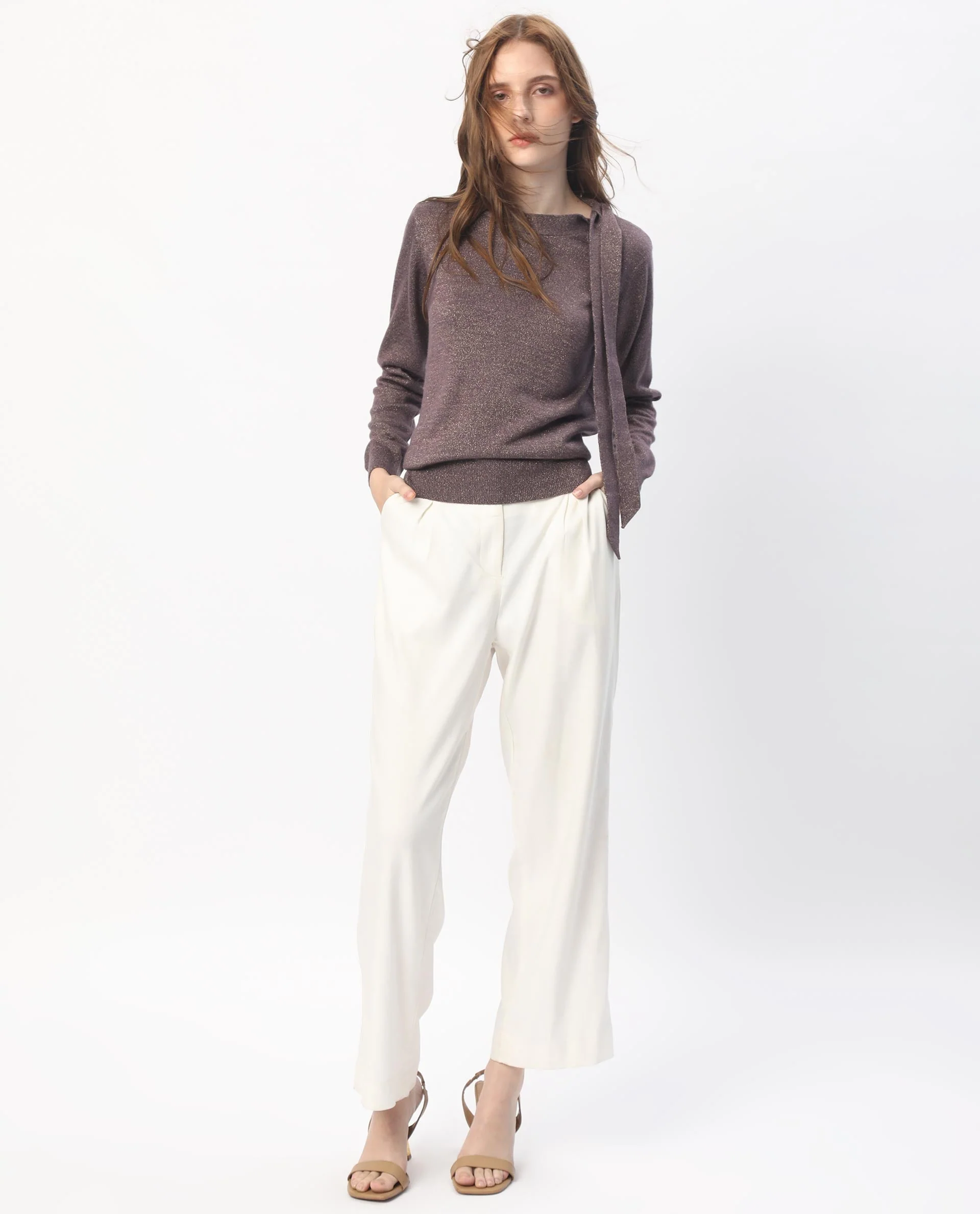 Rareism Women's Zener Pastel Purple Acrylic High Neck Plain Regular Fit Sweater - Image 2