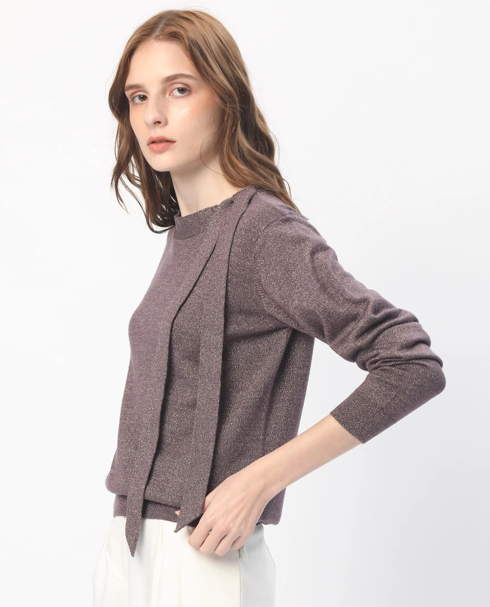 Rareism Women's Zener Pastel Purple Acrylic High Neck Plain Regular Fit Sweater - Image 4