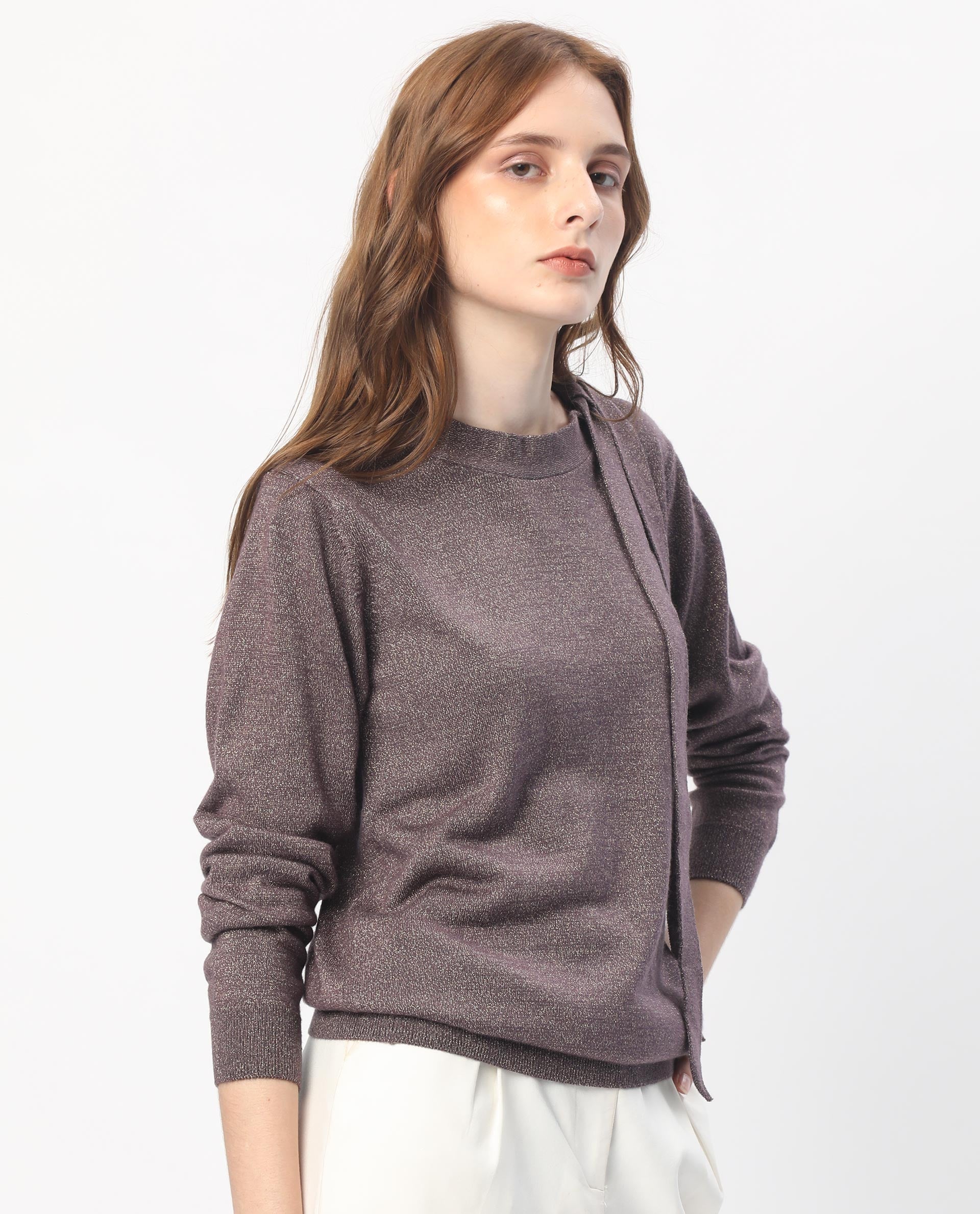 Rareism Women's Zener Pastel Purple Acrylic High Neck Plain Regular Fit Sweater - Image 5
