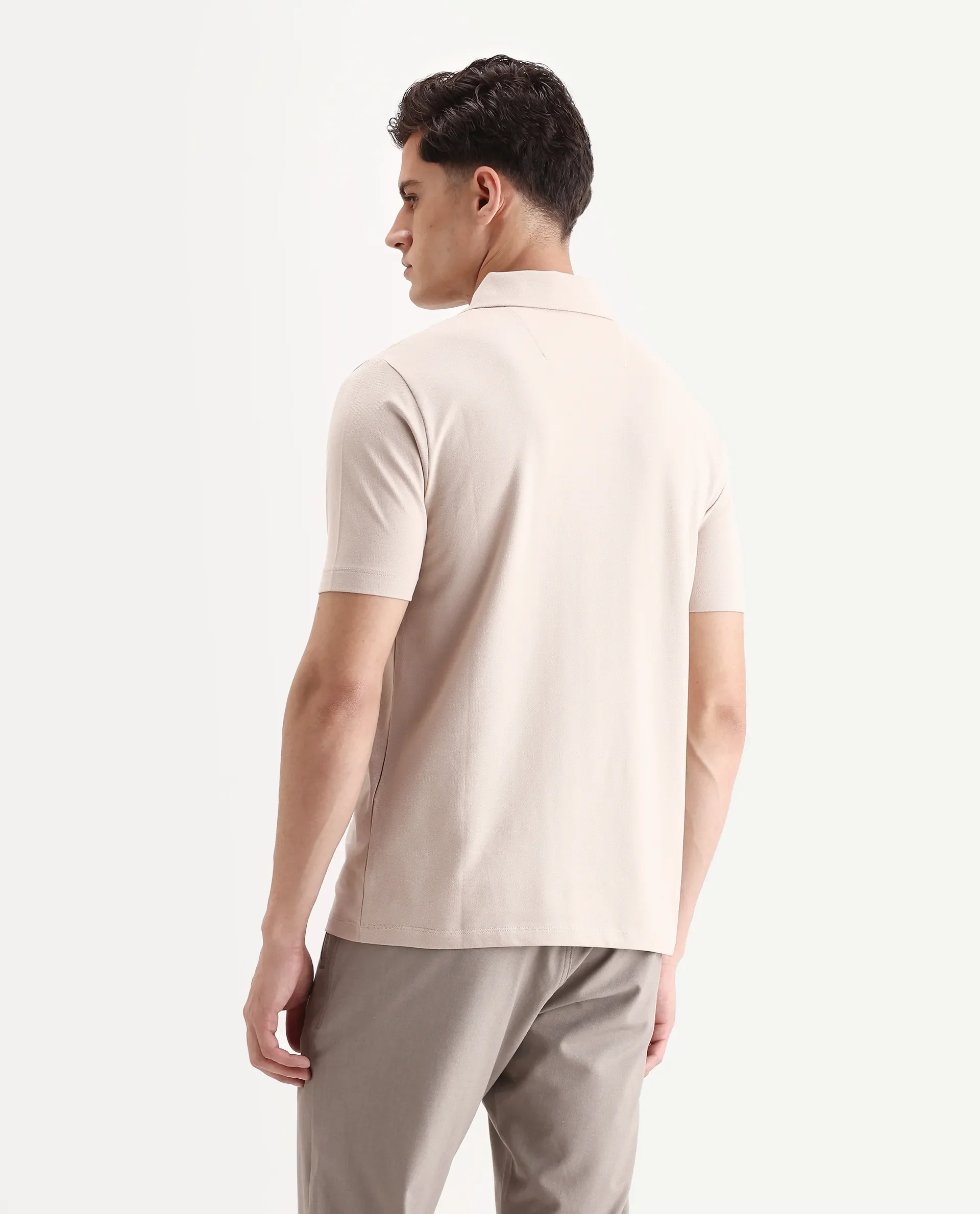 Rare Rabbit Men's Zeni-A25 Dusky Beige Cotton Blend Plain Regular Fit Half Sleeve Polo - Image 7