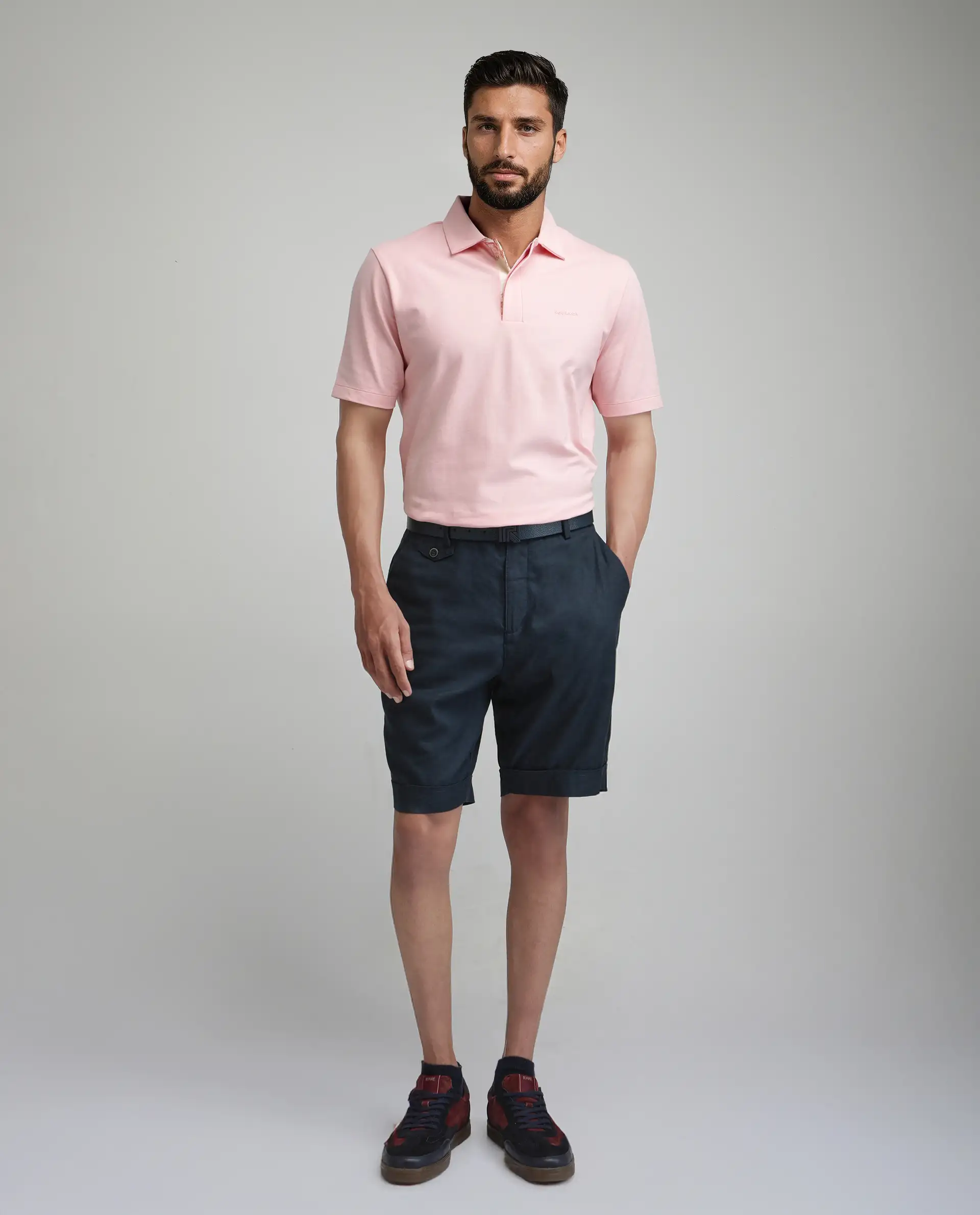 Rare Rabbit Men's Zeni-A25 Light Pink Cotton Blend Plain Regular Fit Half Sleeve Polo - Image 4