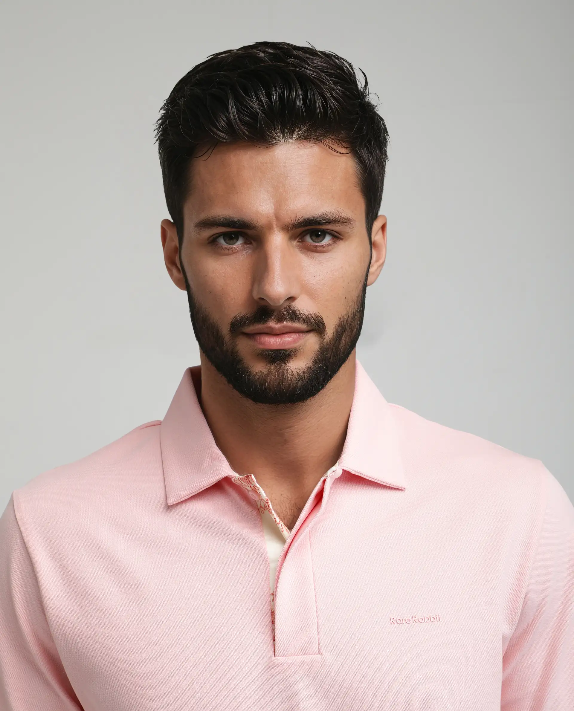 Rare Rabbit Men's Zeni-A25 Light Pink Cotton Blend Plain Regular Fit Half Sleeve Polo - Image 5