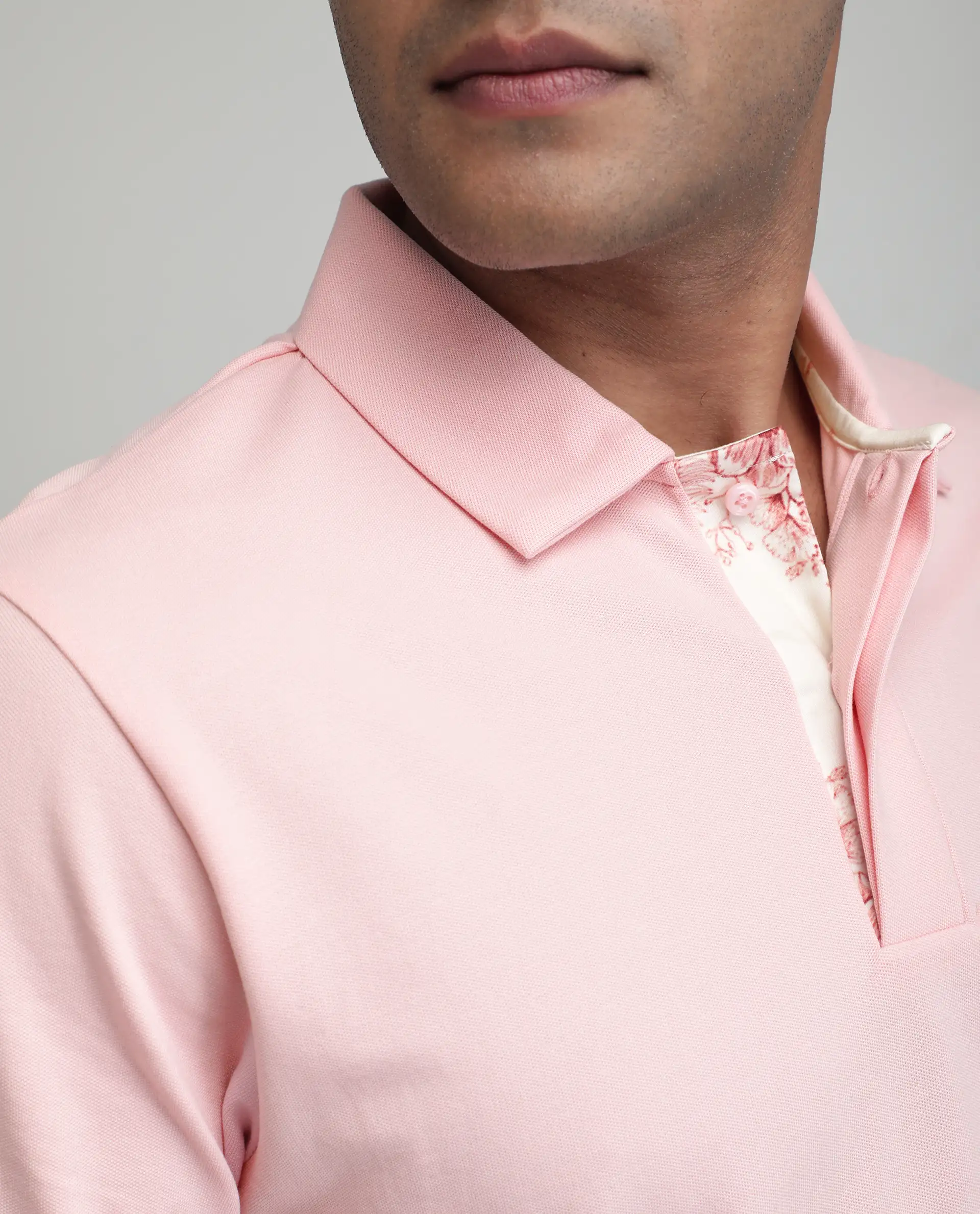 Rare Rabbit Men's Zeni-A25 Light Pink Cotton Blend Plain Regular Fit Half Sleeve Polo - Image 6