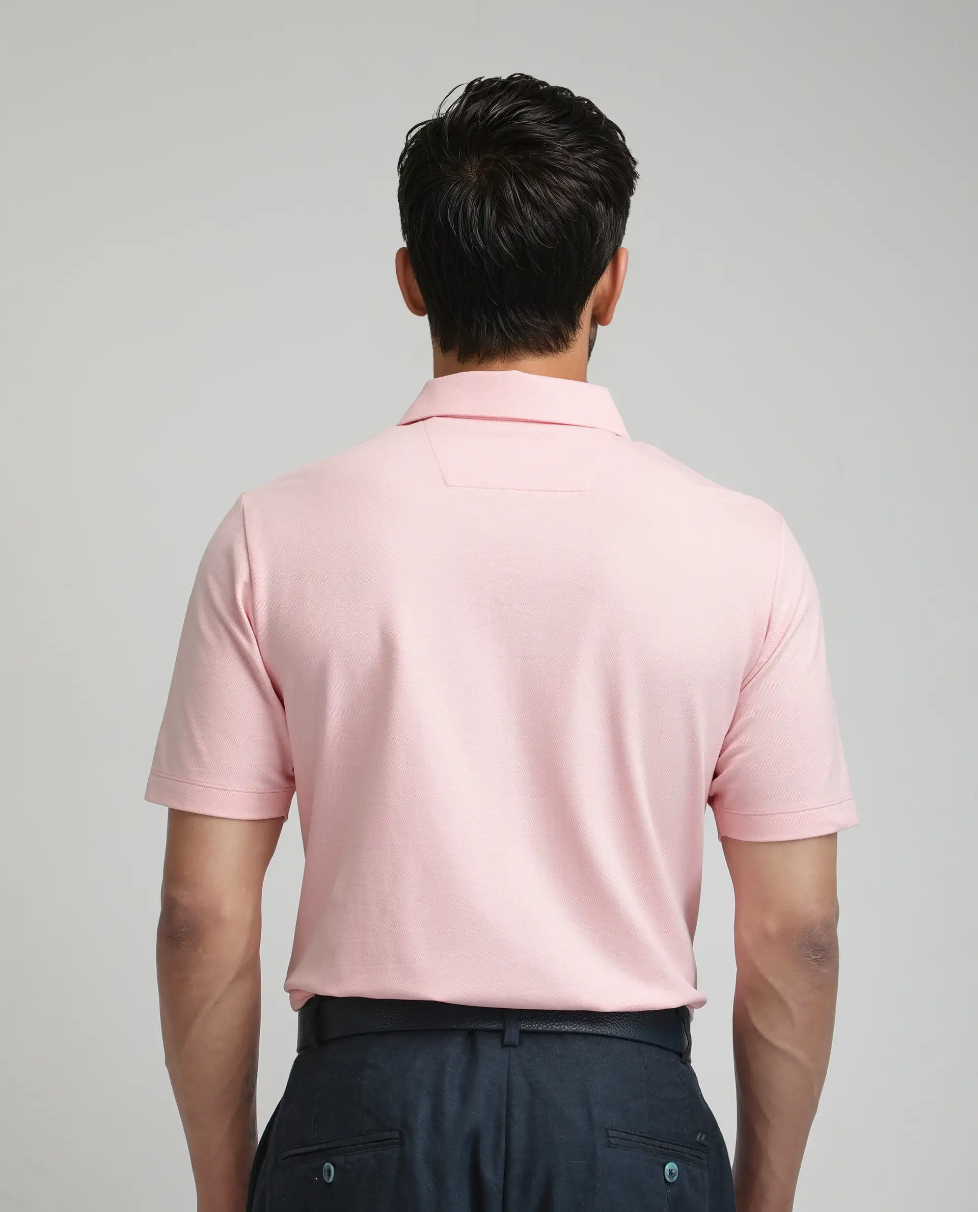 Rare Rabbit Men's Zeni-A25 Light Pink Cotton Blend Plain Regular Fit Half Sleeve Polo - Image 7