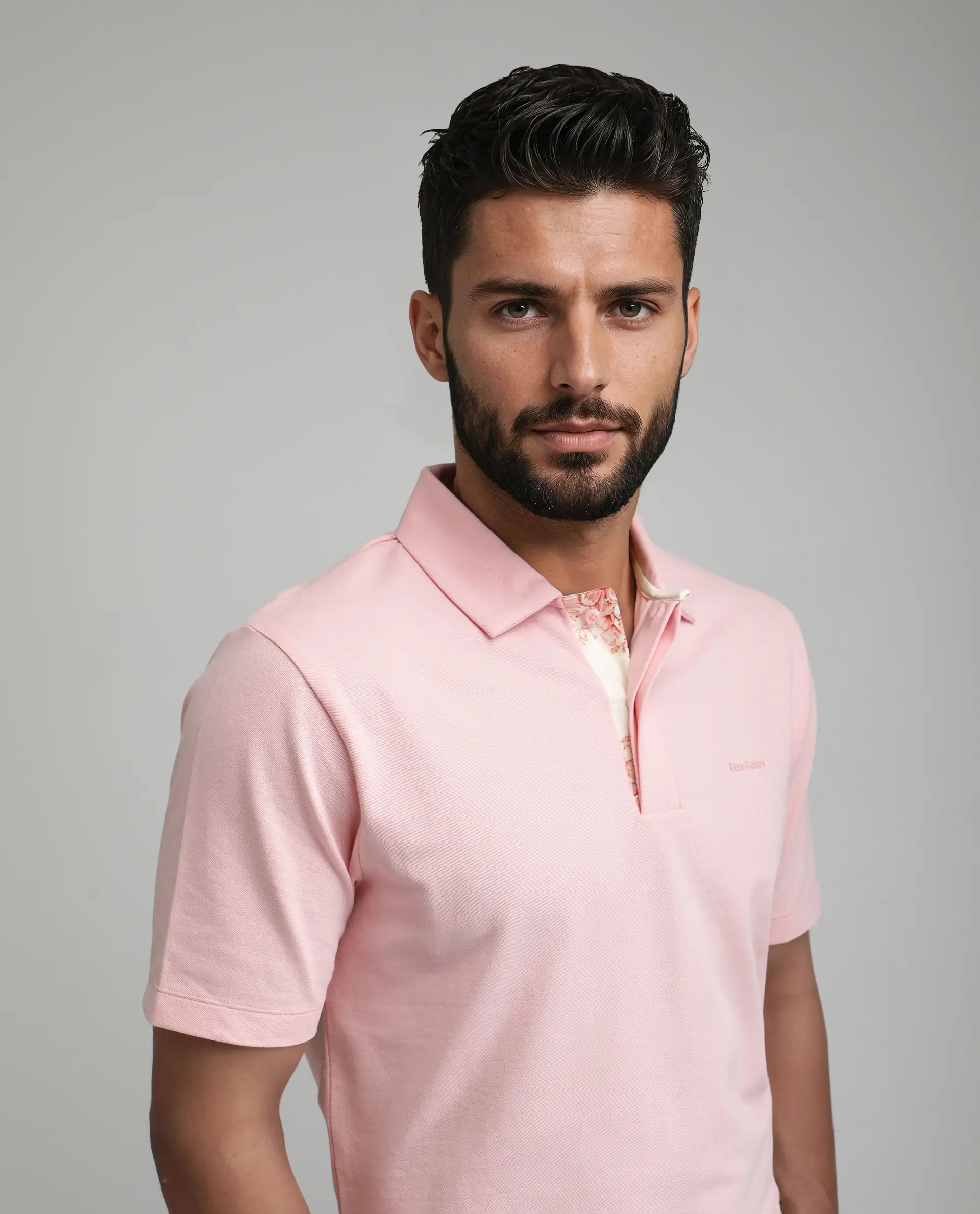 Rare Rabbit Men's Zeni-A25 Light Pink Cotton Blend Plain Regular Fit Half Sleeve Polo - Image 8