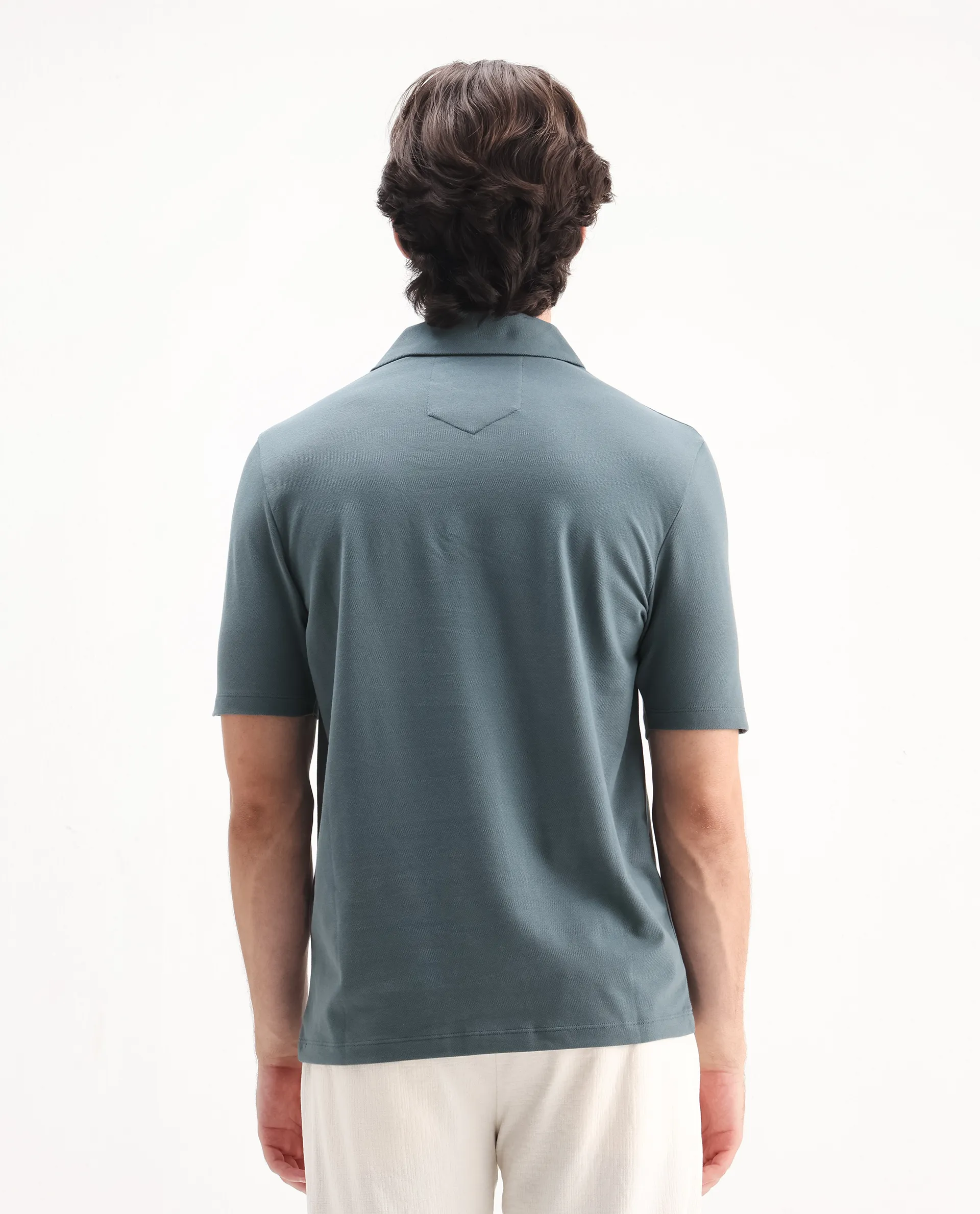 Rare Rabbit Men's Zeni Dusky Green Cotton Blend Plain Regular Fit Half Sleeve Polo - Image 7