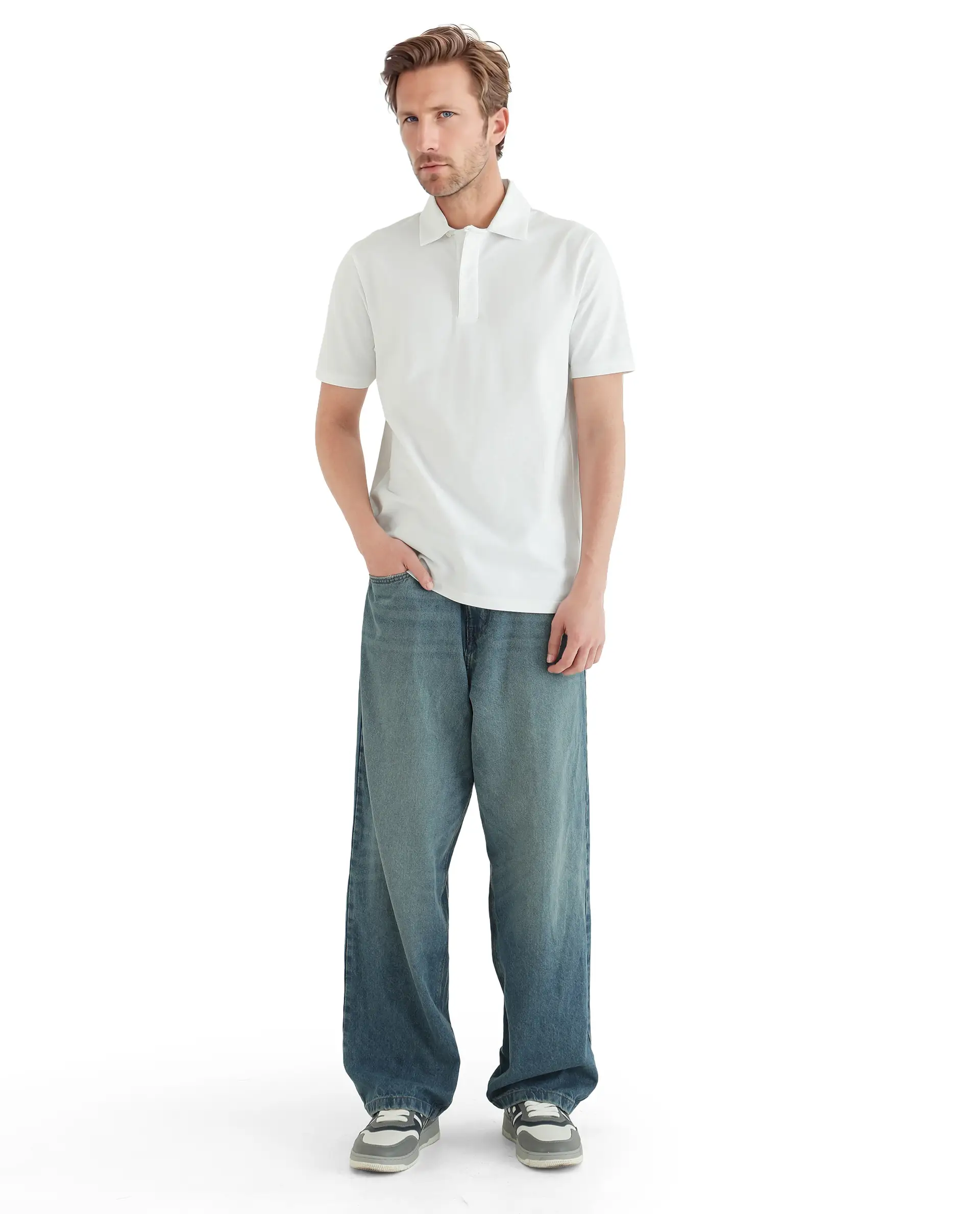 Rare Rabbit Men's Zeni White Cotton Blend Plain Regular Fit Half Sleeve Polo - Image 2