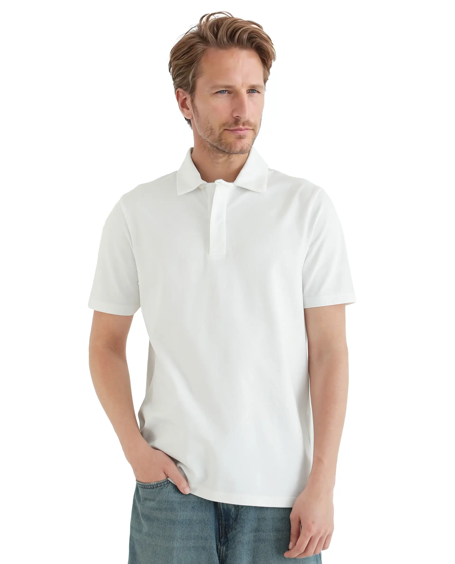Rare Rabbit Men's Zeni White Cotton Blend Plain Regular Fit Half Sleeve Polo - Image 7