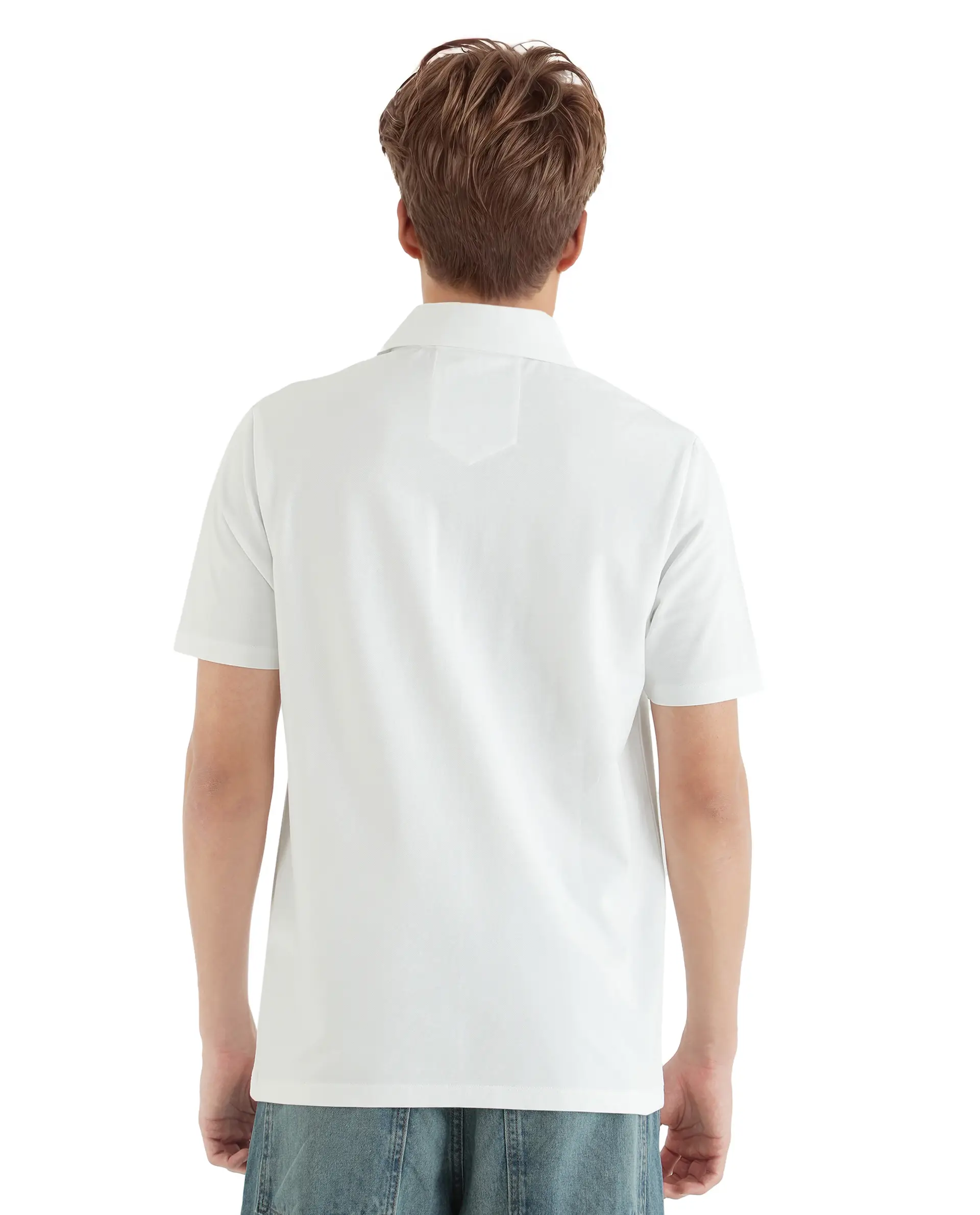 Rare Rabbit Men's Zeni White Cotton Blend Plain Regular Fit Half Sleeve Polo - Image 8
