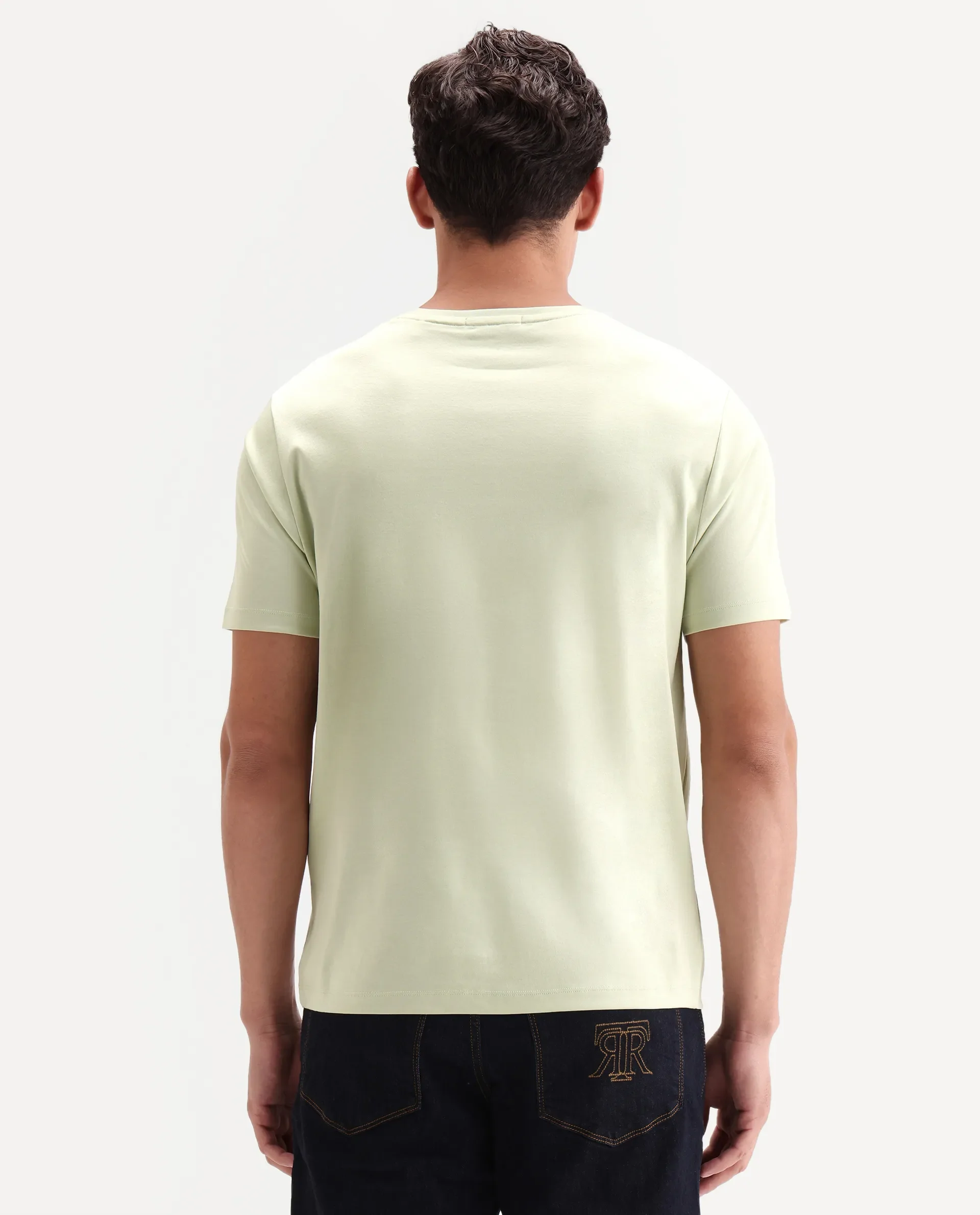 Rare Rabbit Men's Zenim Flouroscent Green Cotton Fabric Half Sleeve Crew Neck Regular Fit Plain T-Shirt - Image 7