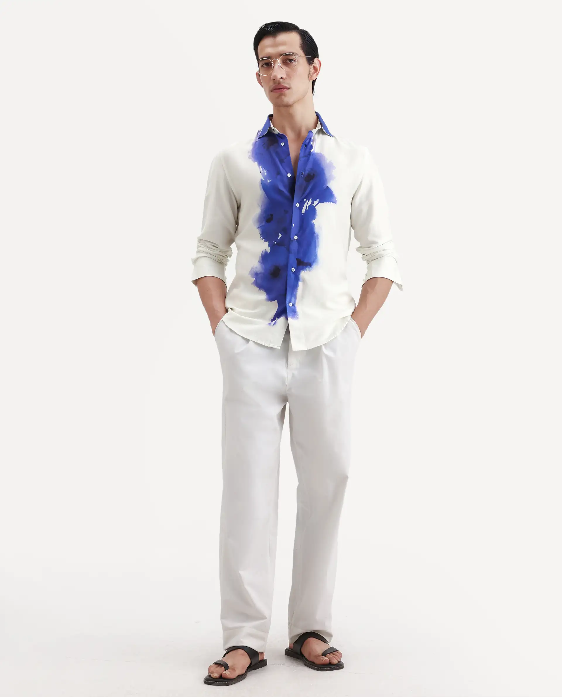 Rare Rabbit Men's Zeno Off White Cotton Blend Floral Print Regular Fit Full Sleeve Collared Shirt - Image 2