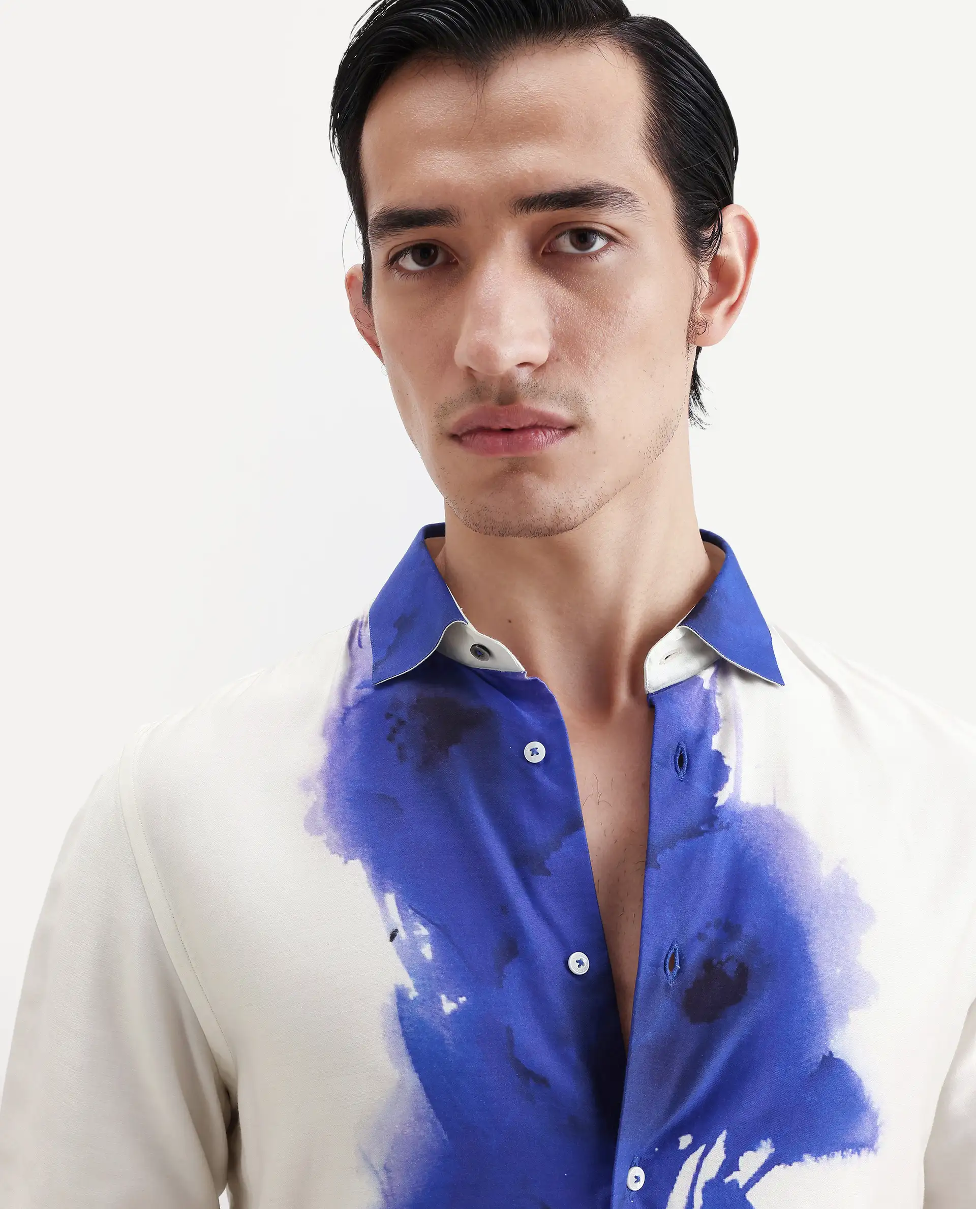 Rare Rabbit Men's Zeno Off White Cotton Blend Floral Print Regular Fit Full Sleeve Collared Shirt - Image 4