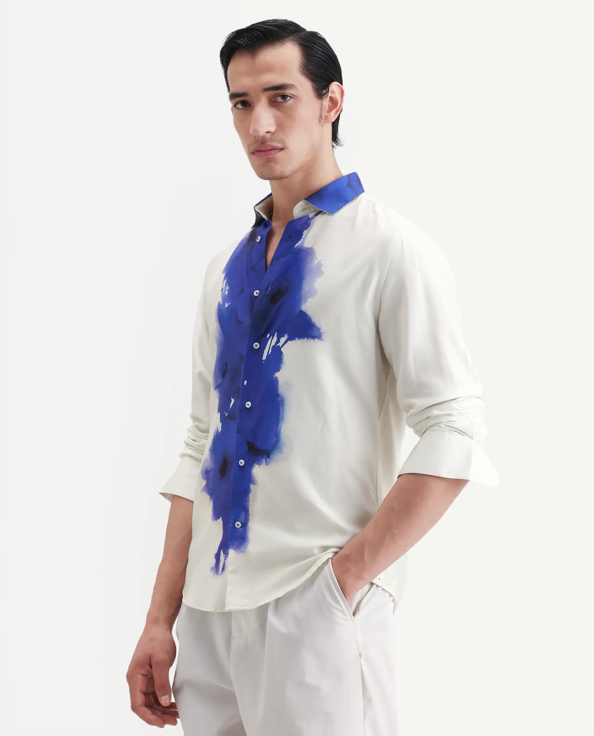 Rare Rabbit Men's Zeno Off White Cotton Blend Floral Print Regular Fit Full Sleeve Collared Shirt - Image 5