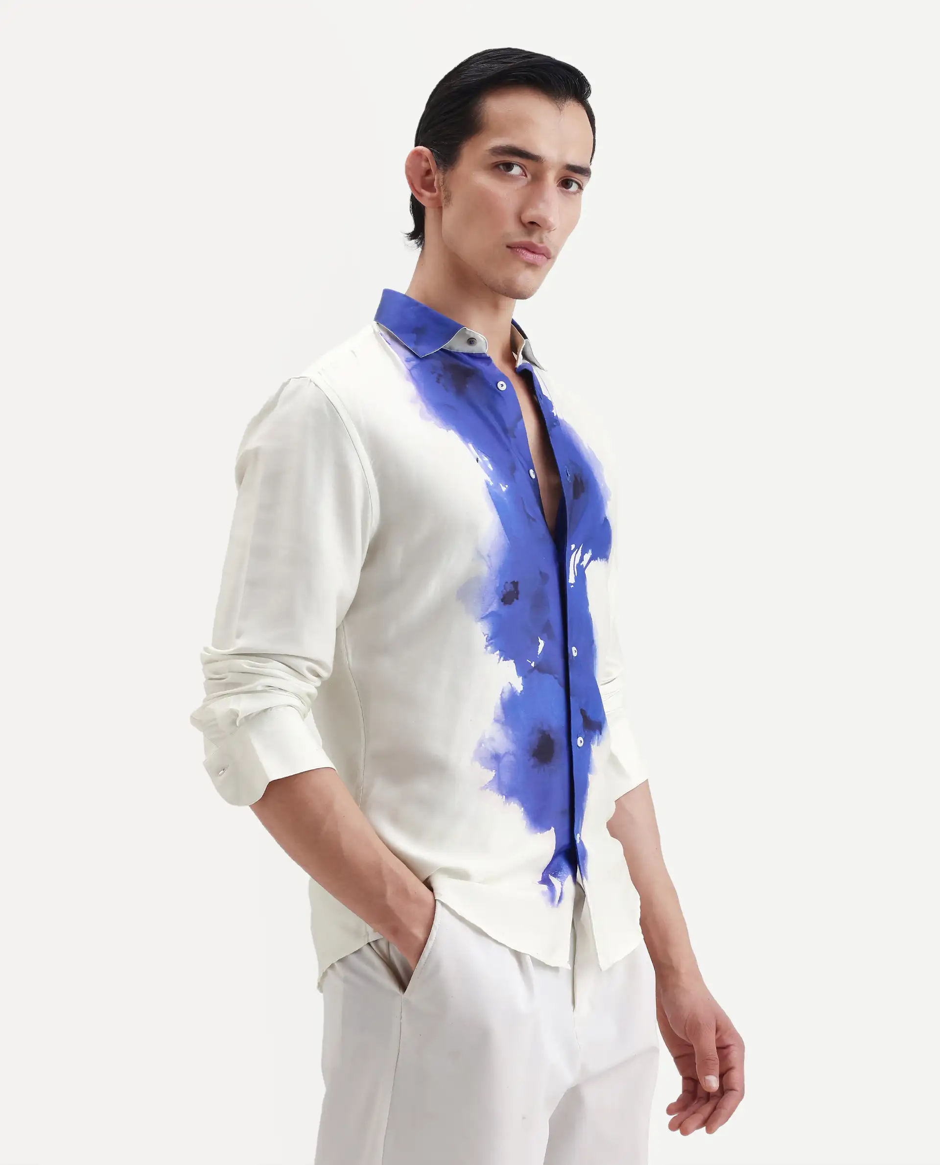 Rare Rabbit Men's Zeno Off White Cotton Blend Floral Print Regular Fit Full Sleeve Collared Shirt - Image 6