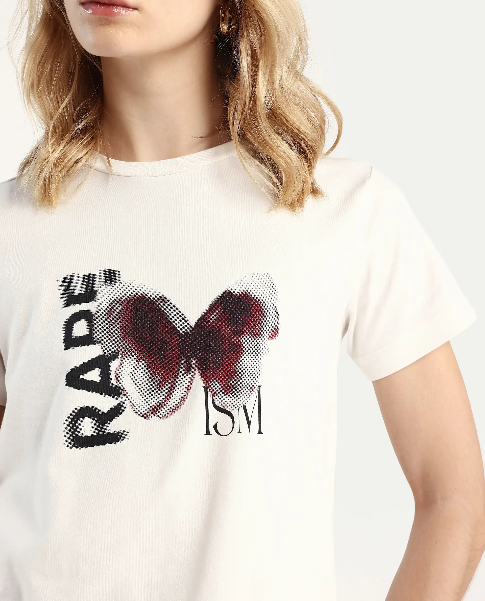 Rareism Women's Zenon Off White Cotton Blend Crew Neck Graphic Print Regular Fit T-Shirt - Image 4