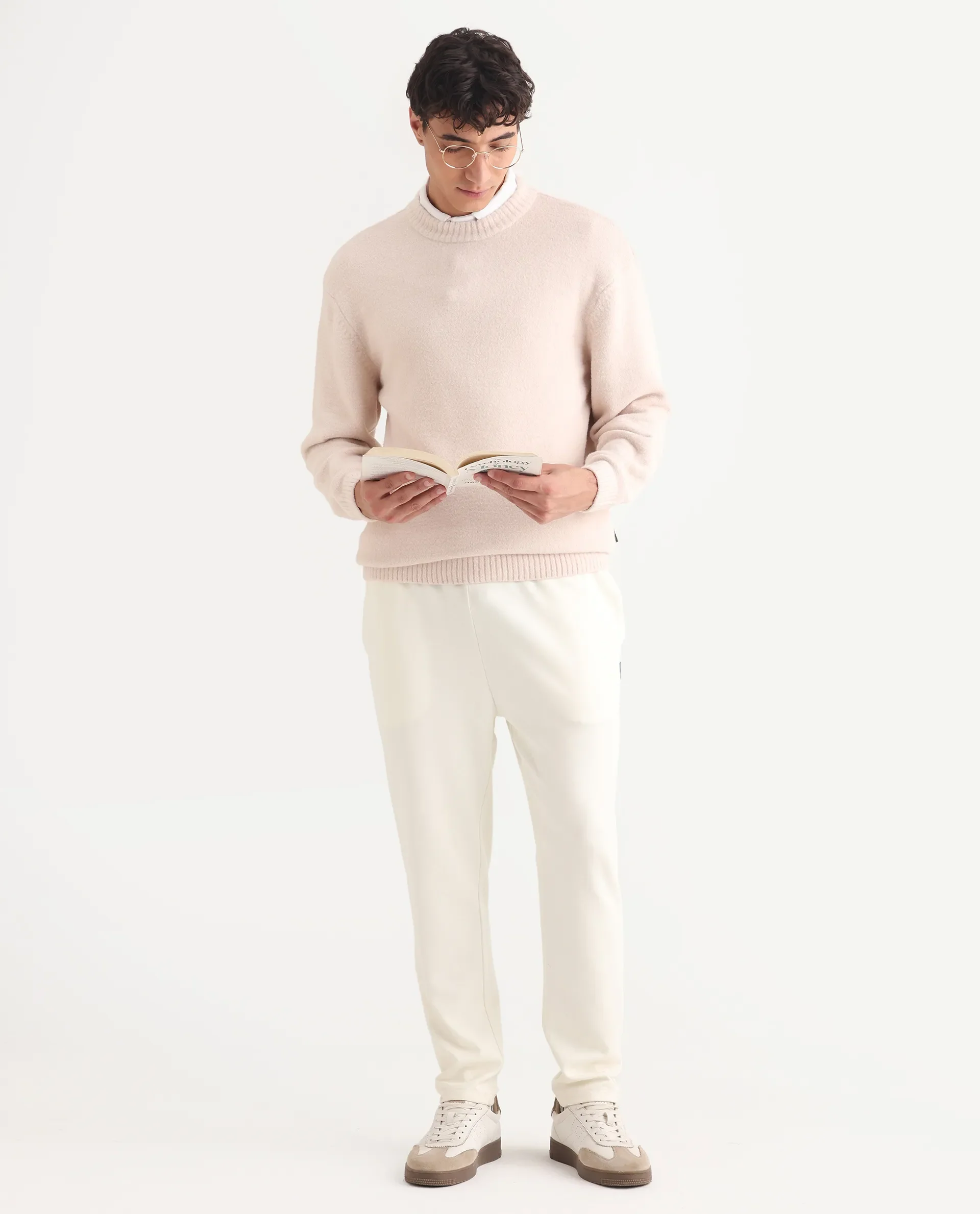 Rare Rabbit Men's Zeo-1 Beige Nylon Plain Regular Fit Full Sleeve Crew Neck Sweater - Image 2