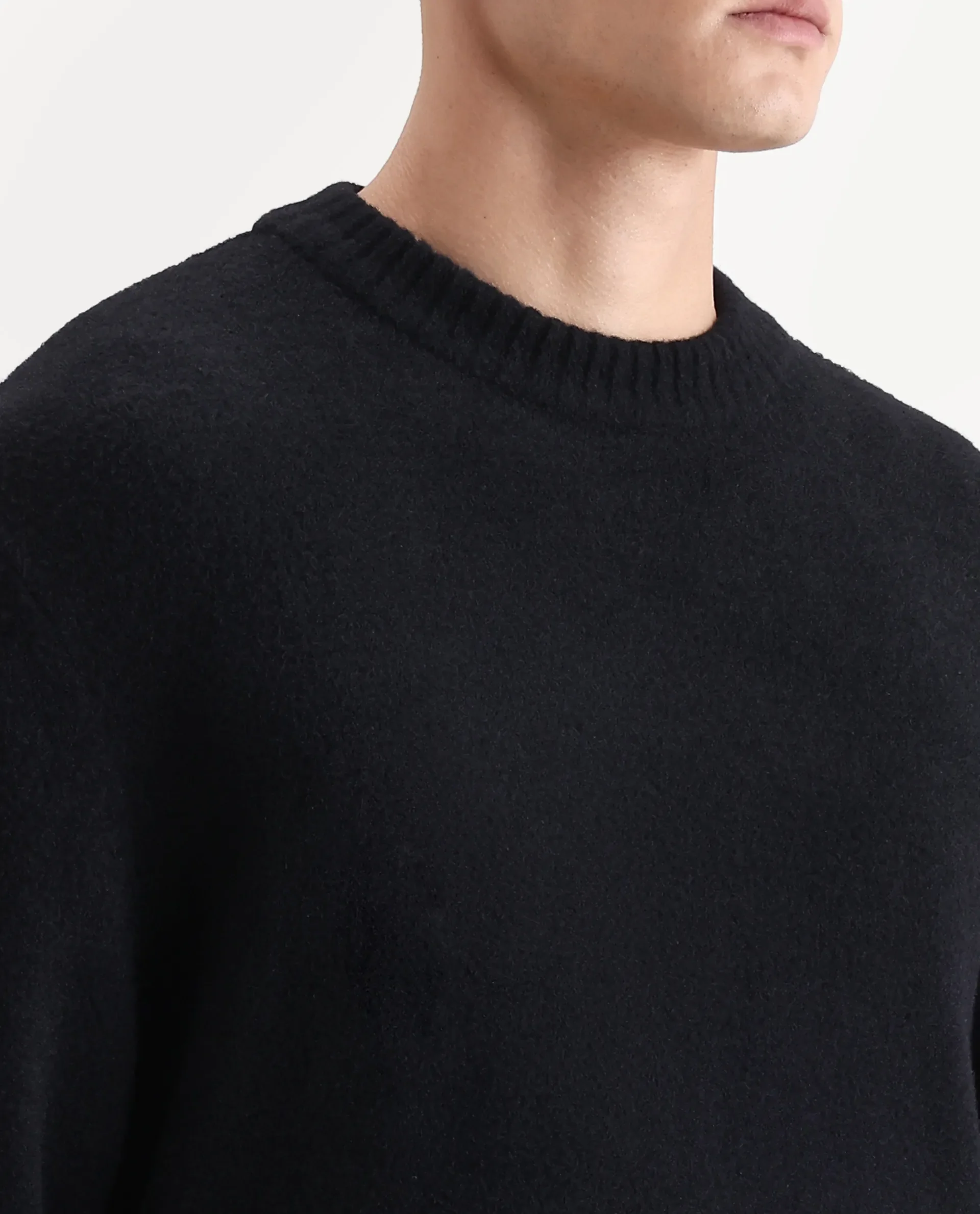 Rare Rabbit Men's Zeo-1 Black Nylon Plain Regular Fit Full Sleeve Crew Neck Sweater - Image 3