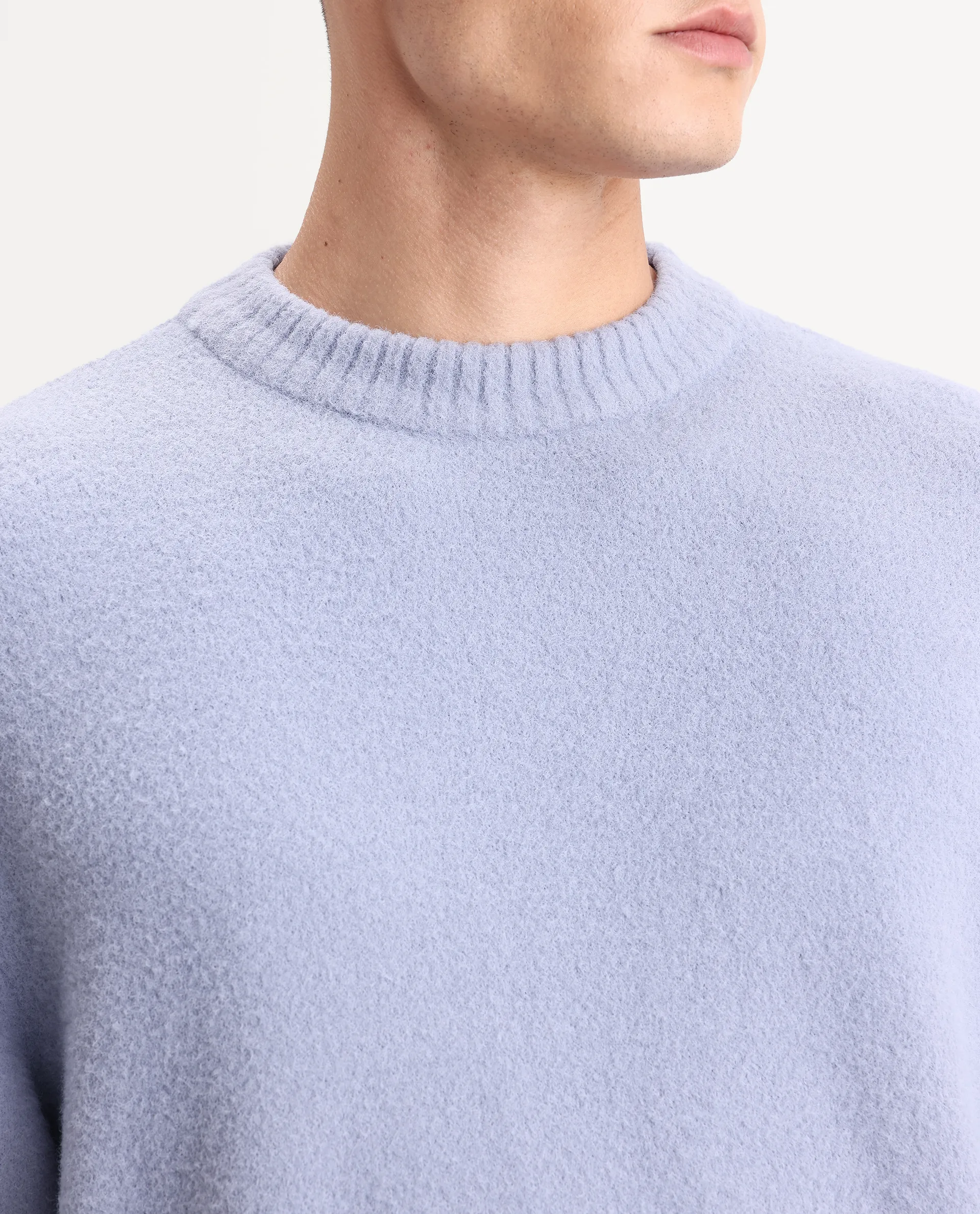 Rare Rabbit Men's Zeo 1 Light Grey Nylon Plain Regular Fit Full Sleeve Crew Neck Sweater - Image 3