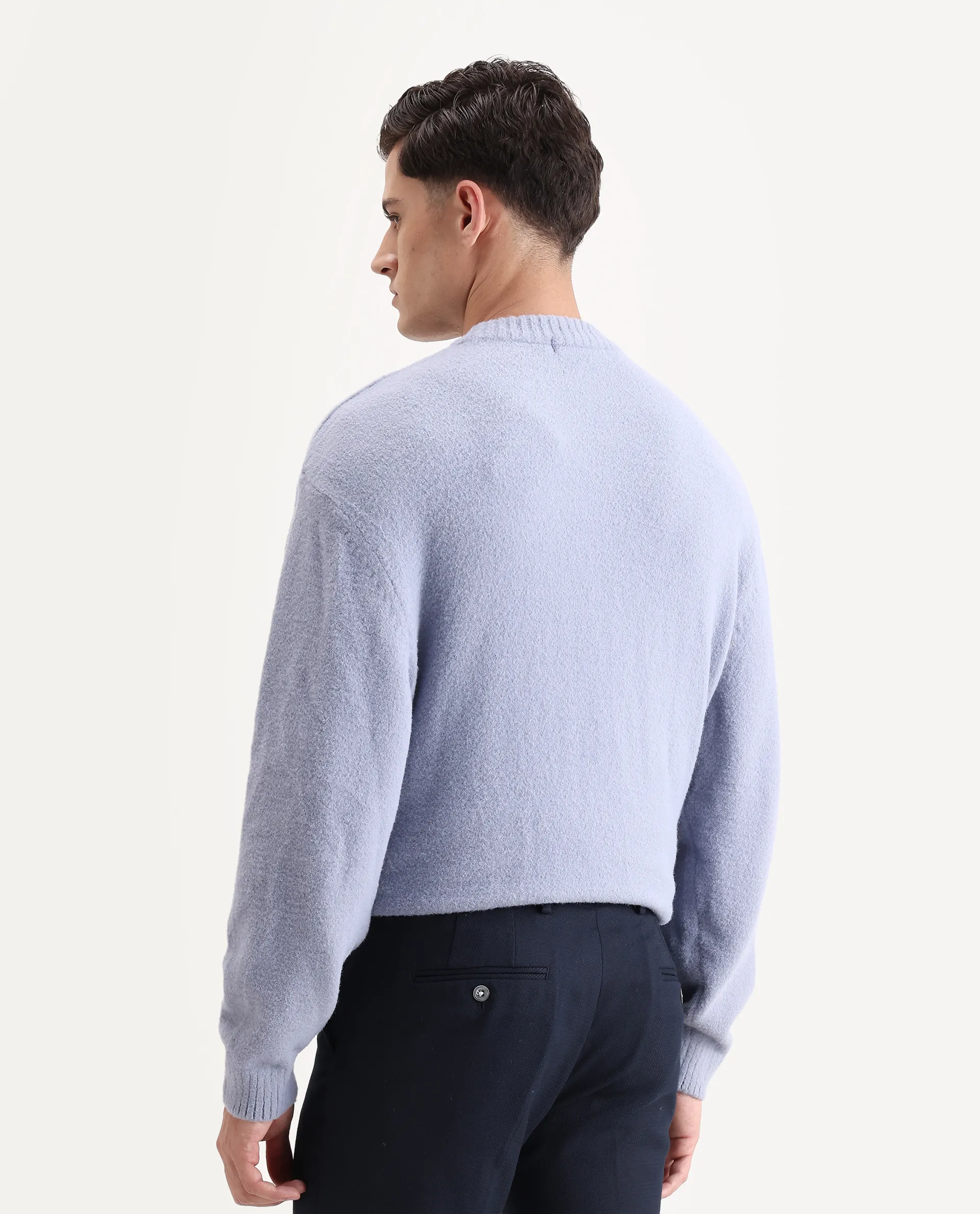 Rare Rabbit Men's Zeo 1 Light Grey Nylon Plain Regular Fit Full Sleeve Crew Neck Sweater - Image 7