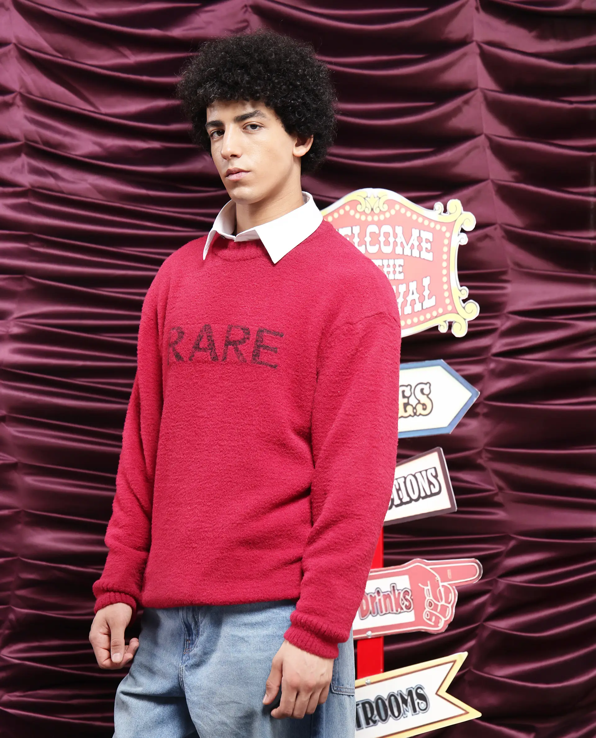 Rare Rabbit Men's Zeo Dark Red Cotton Plain Regular Fit Full Sleeve Crew Neck Sweater - Image 11