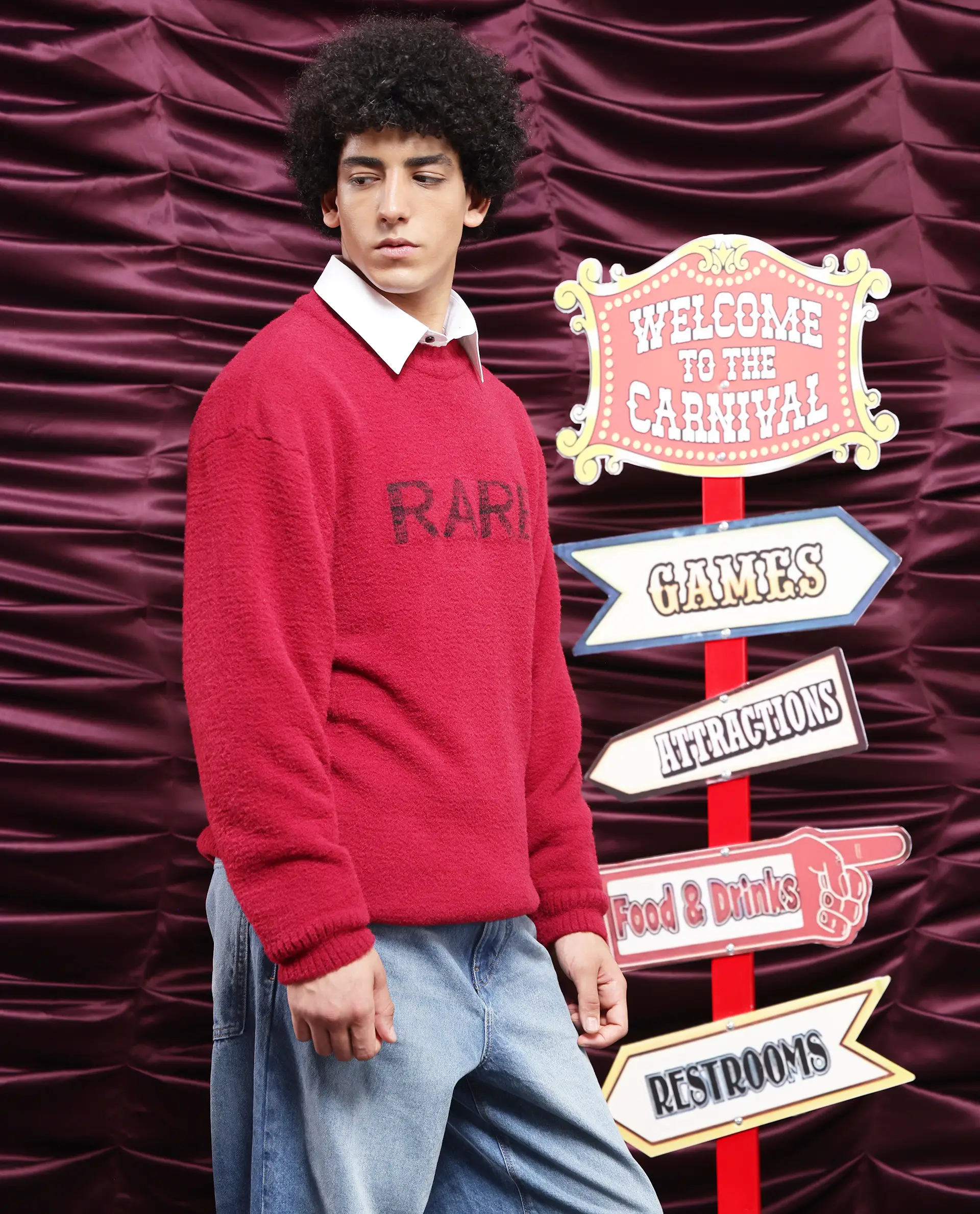 Rare Rabbit Men's Zeo Dark Red Cotton Plain Regular Fit Full Sleeve Crew Neck Sweater - Image 12