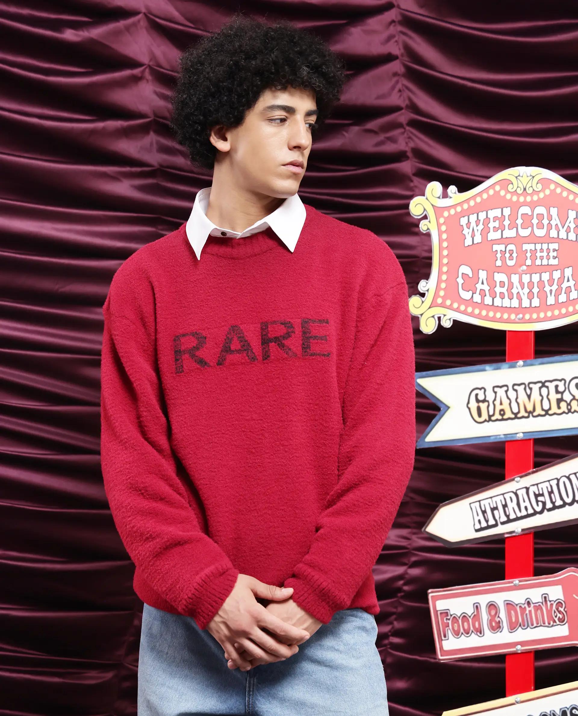 Rare Rabbit Men's Zeo Dark Red Cotton Plain Regular Fit Full Sleeve Crew Neck Sweater - Image 14