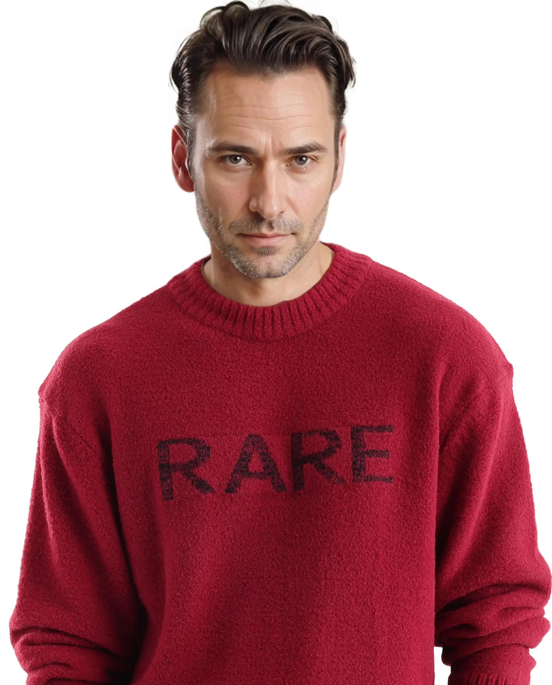 Rare Rabbit Men's Zeo Dark Red Cotton Plain Regular Fit Full Sleeve Crew Neck Sweater - Image 3