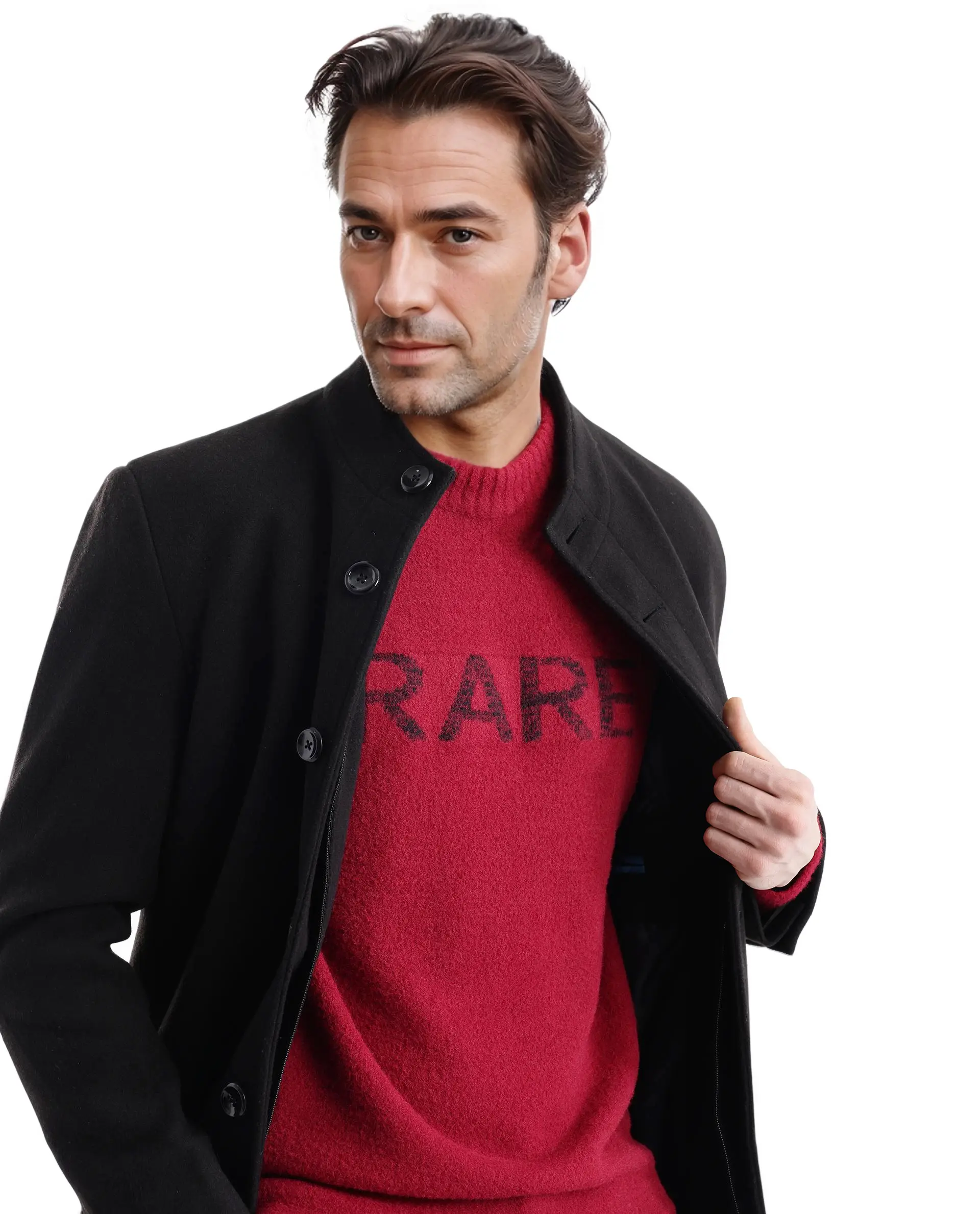 Rare Rabbit Men's Zeo Dark Red Cotton Plain Regular Fit Full Sleeve Crew Neck Sweater - Image 4