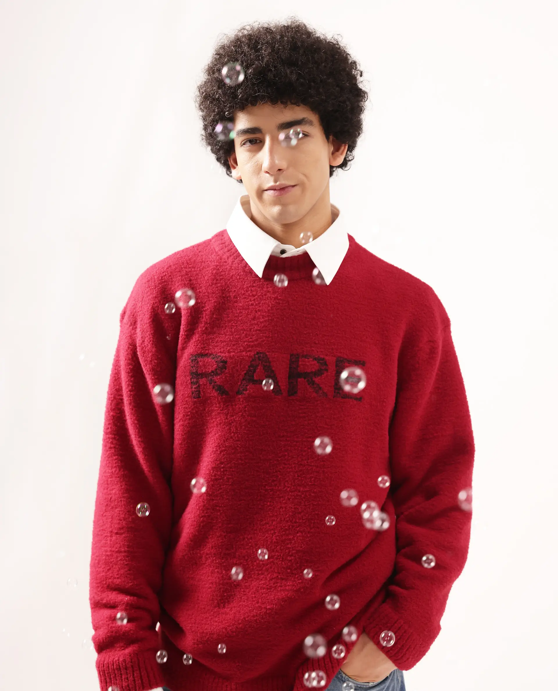 Rare Rabbit Men's Zeo Dark Red Cotton Plain Regular Fit Full Sleeve Crew Neck Sweater - Image 5