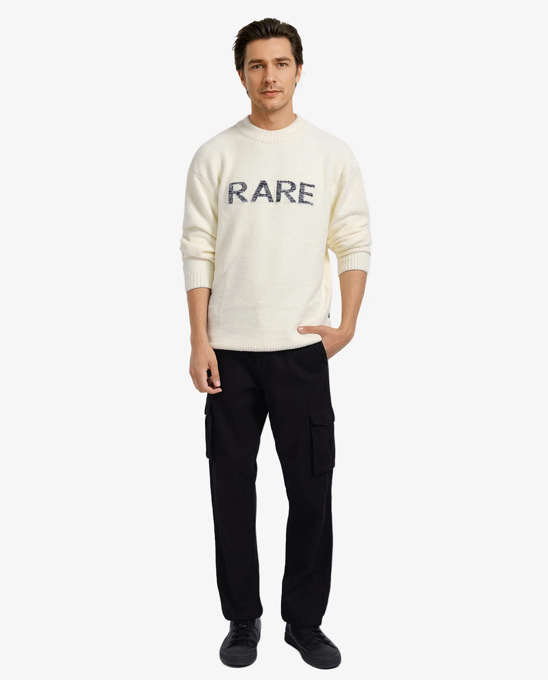 Rare Rabbit Men's Zeo Off White Cotton Printed Regular Fit Full Sleeve Crew Neck Sweater - Image 2