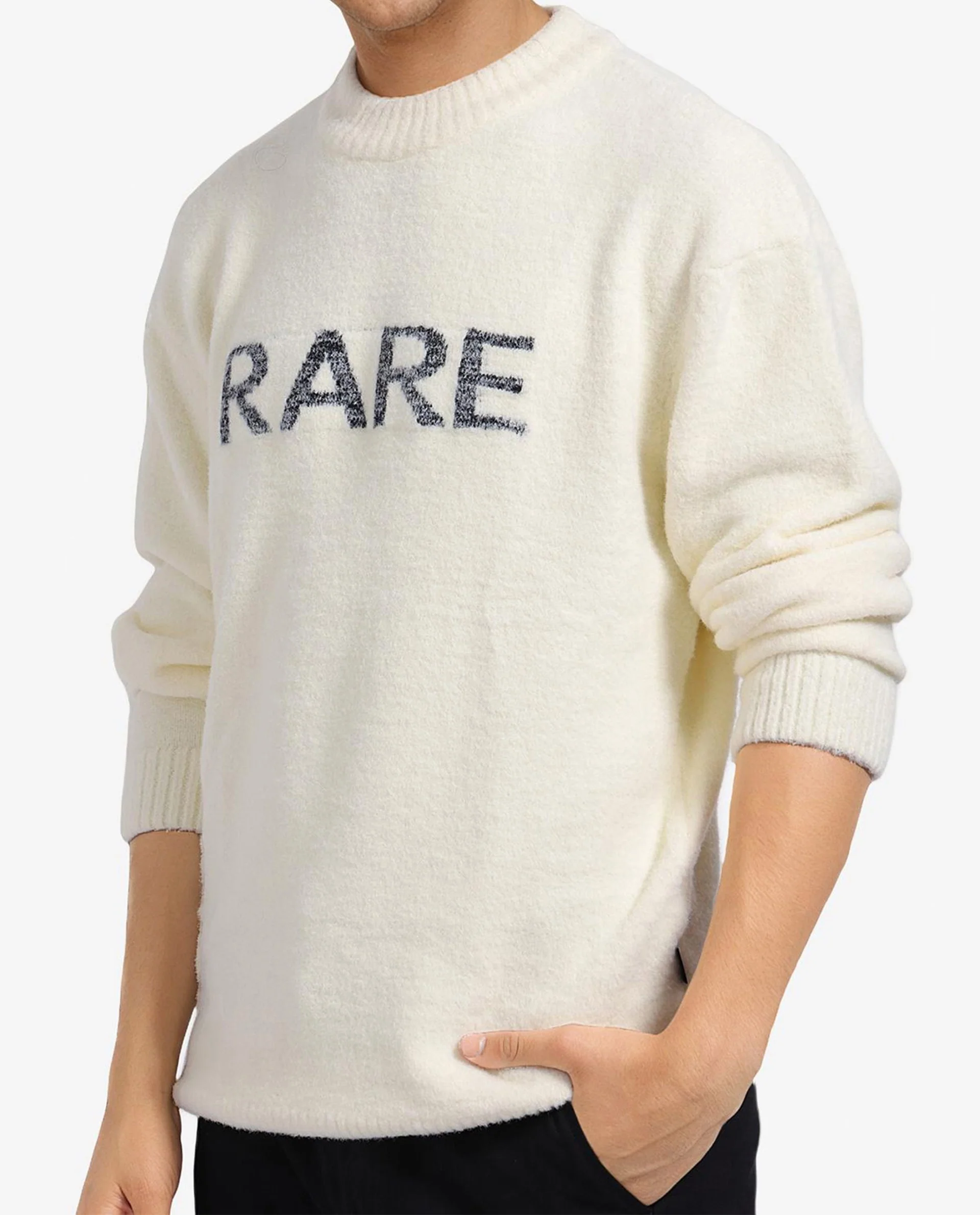 Rare Rabbit Men's Zeo Off White Cotton Printed Regular Fit Full Sleeve Crew Neck Sweater - Image 3